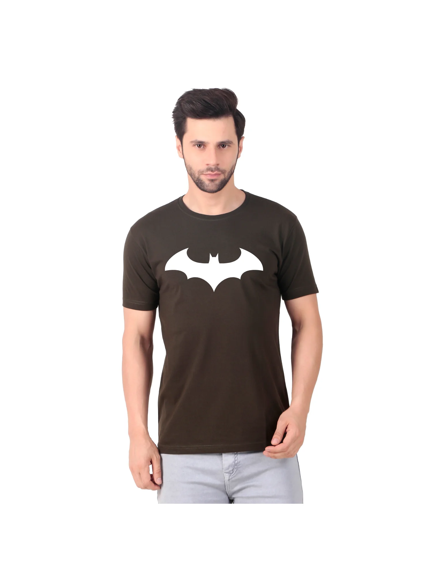 Fabstieve men Solid Round Neck Pure Cotton Brown (Vk-219_Print-10)