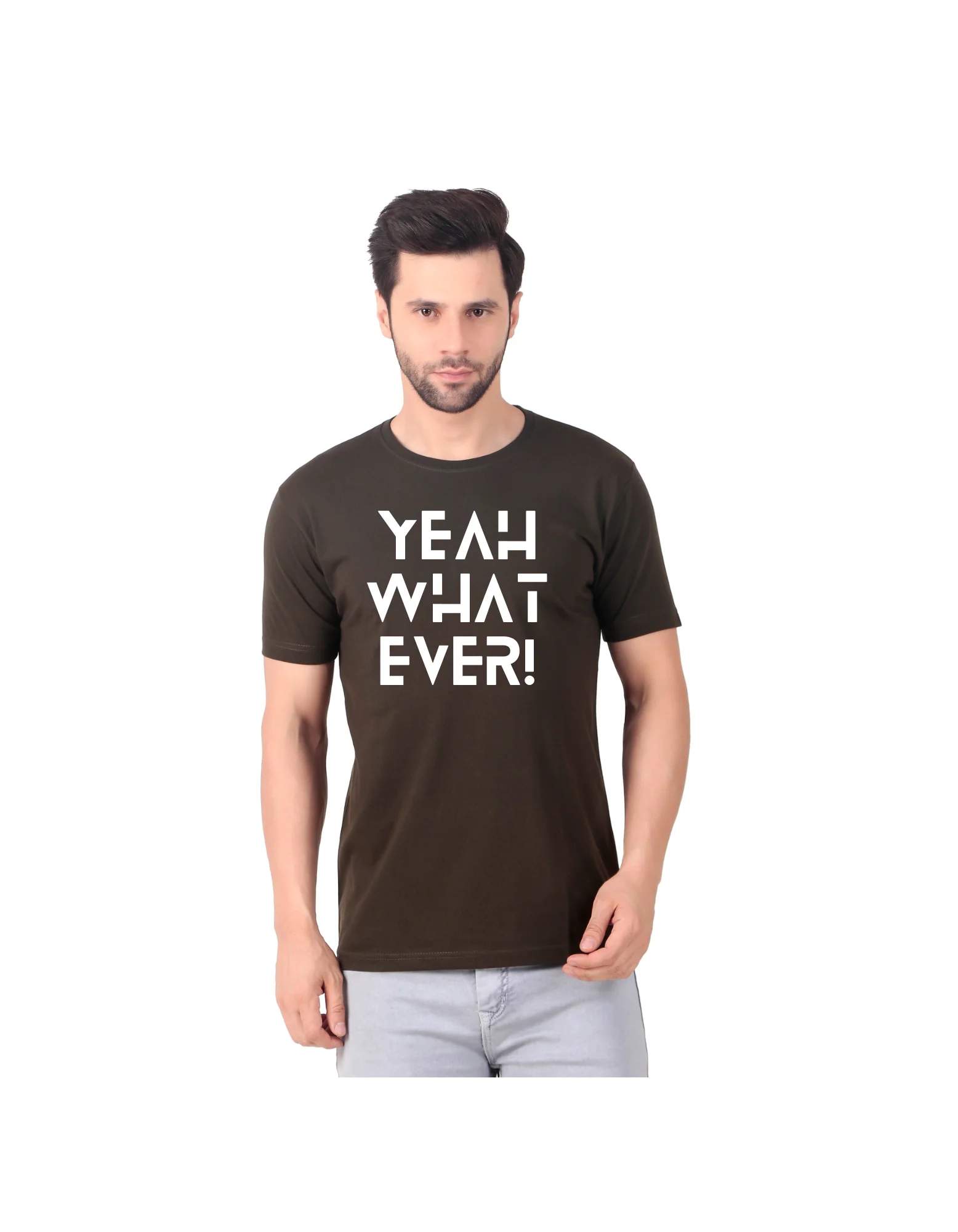 Fabstieve men Solid Round Neck Pure Cotton Brown (Vk-219_Print-41)