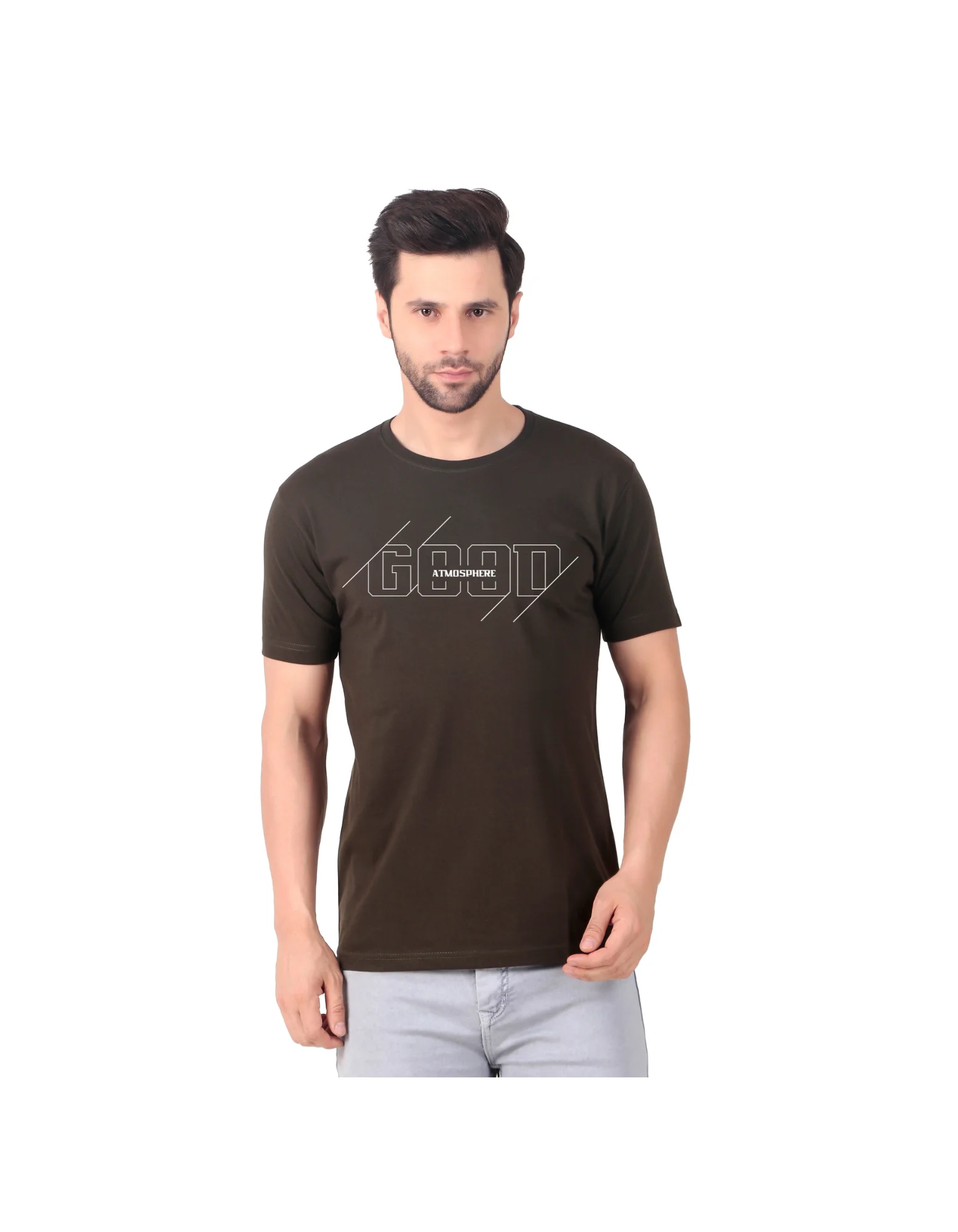 Fabstieve men Solid Round Neck Pure Cotton Brown (Vk-219_Print-44)
