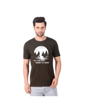 Fabstieve men Solid Round Neck Pure Cotton Brown (Vk-219_Print-49)