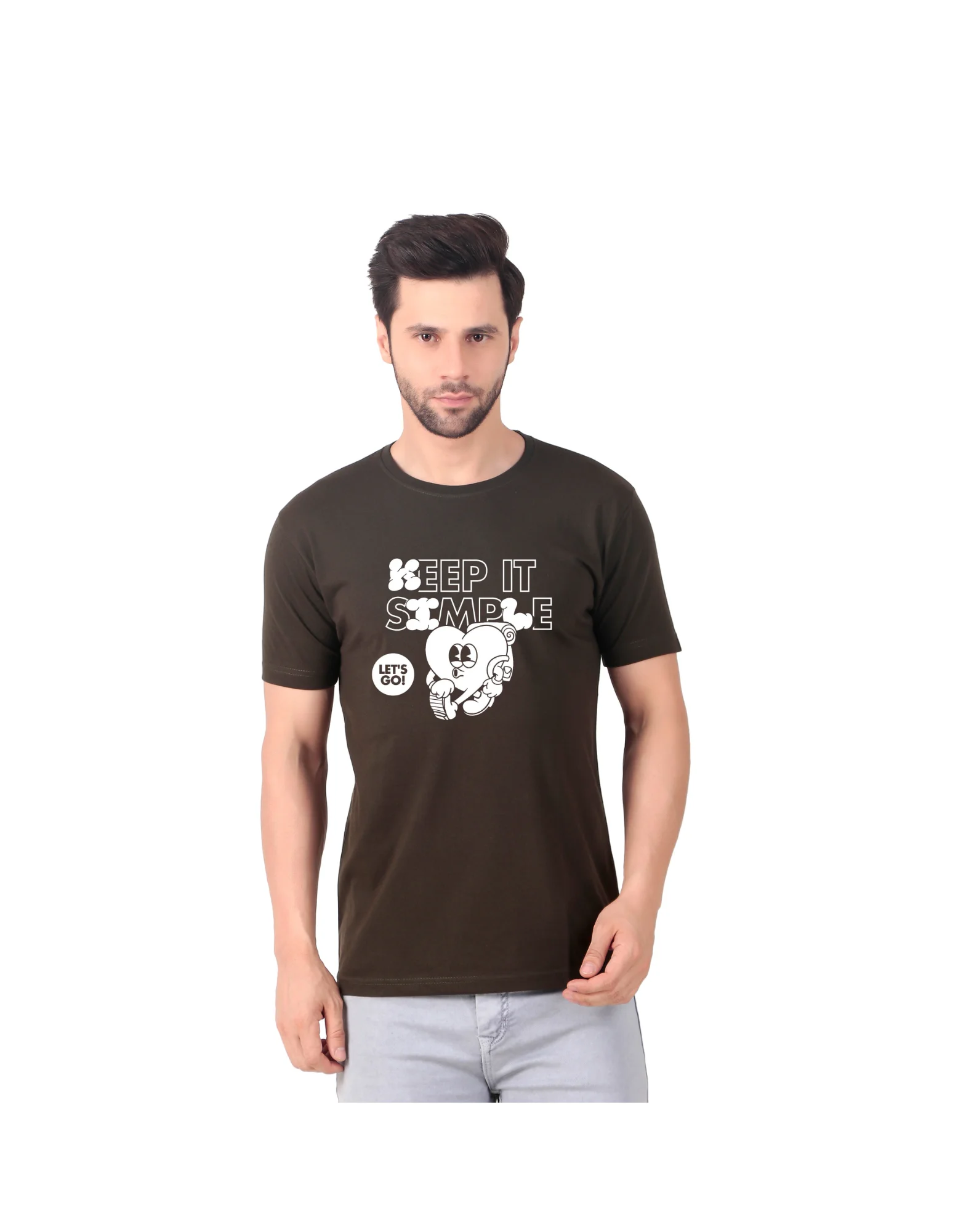 Fabstieve men Solid Round Neck Pure Cotton Brown (Vk-219_Print-109)