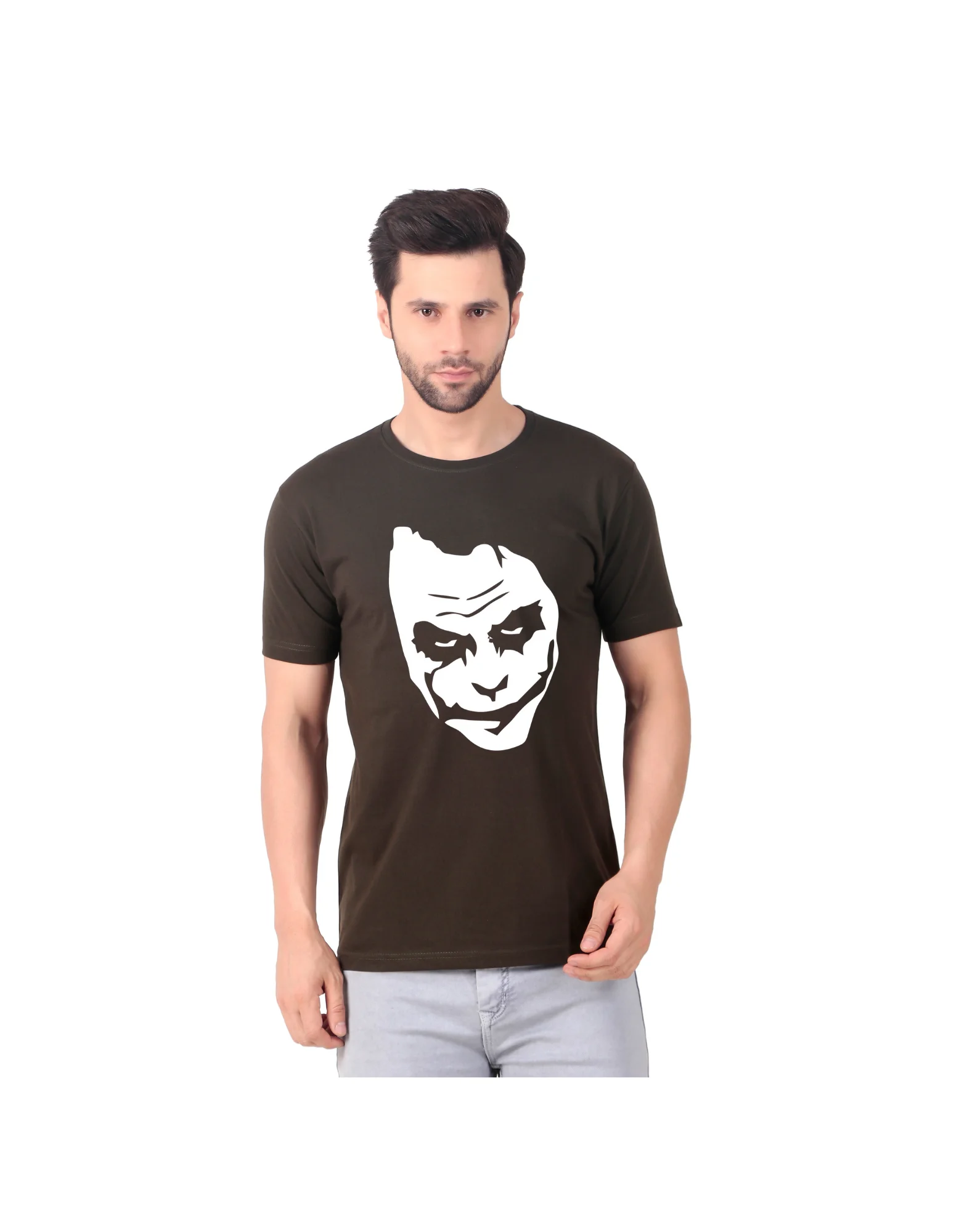 Fabstieve men Solid Round Neck Pure Cotton Brown (Vk-219_Print-5)