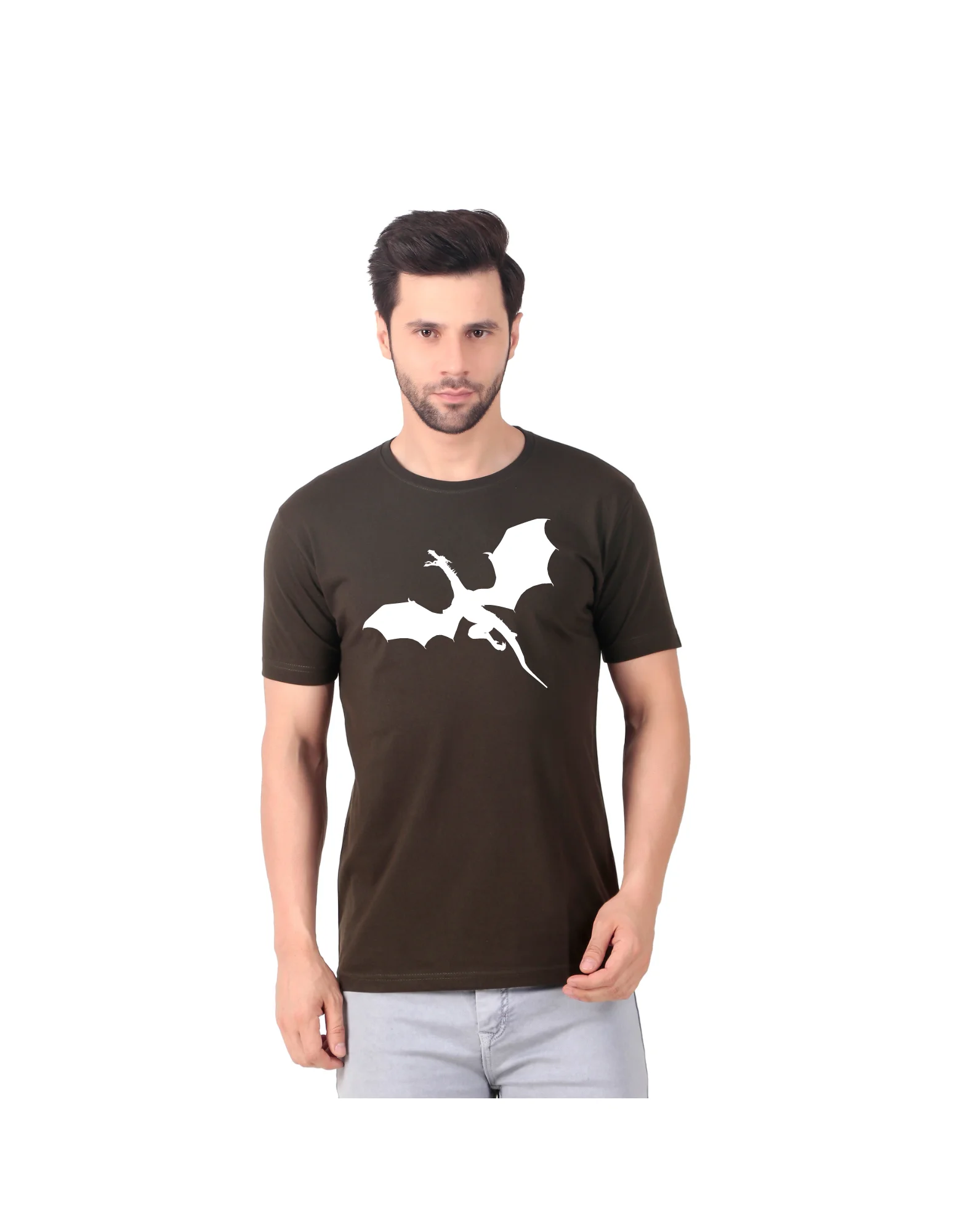 Fabstieve men Solid Round Neck Pure Cotton Brown (Vk-219_Print-78)