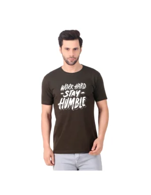 Fabstieve men Solid Round Neck Pure Cotton Brown (Vk-219_Print-8)