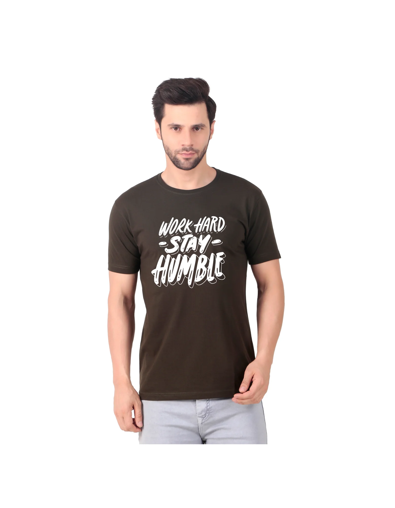 Fabstieve men Solid Round Neck Pure Cotton Brown (Vk-219_Print-8)
