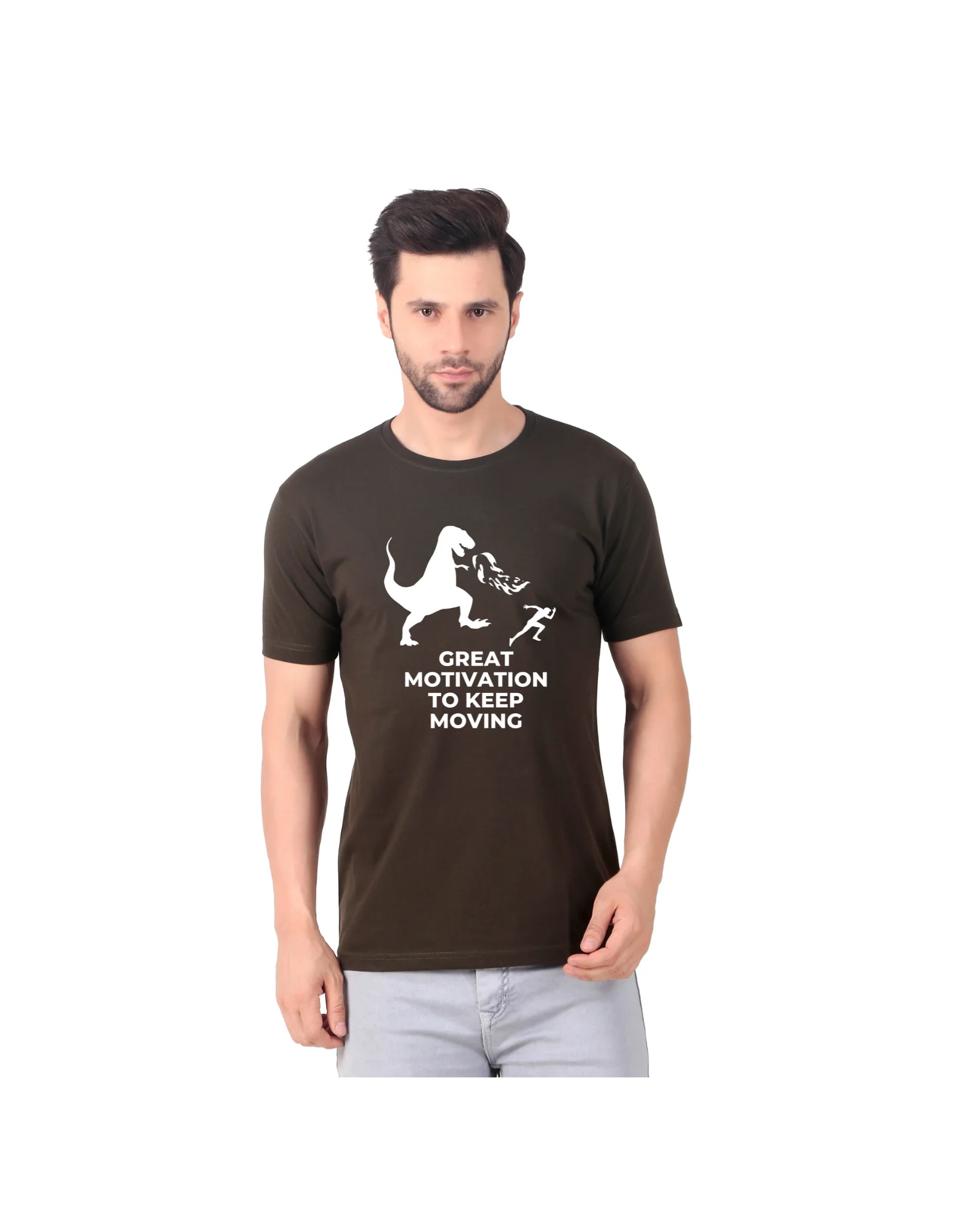 Fabstieve men Solid Round Neck Pure Cotton Brown (Vk-219_Print-9)