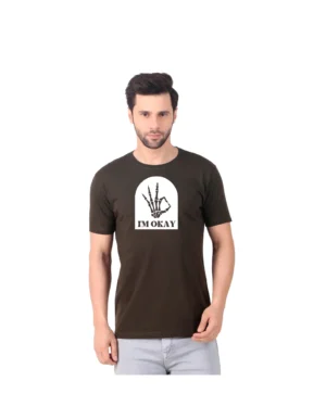 Fabstieve men Solid Round Neck Pure Cotton Brown (Vk-219_Print-90)