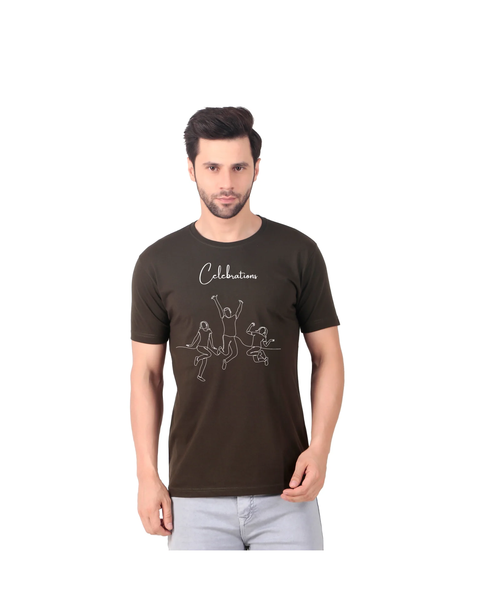 Fabstieve men Solid Round Neck Pure Cotton Brown (Vk-219_Print-97)