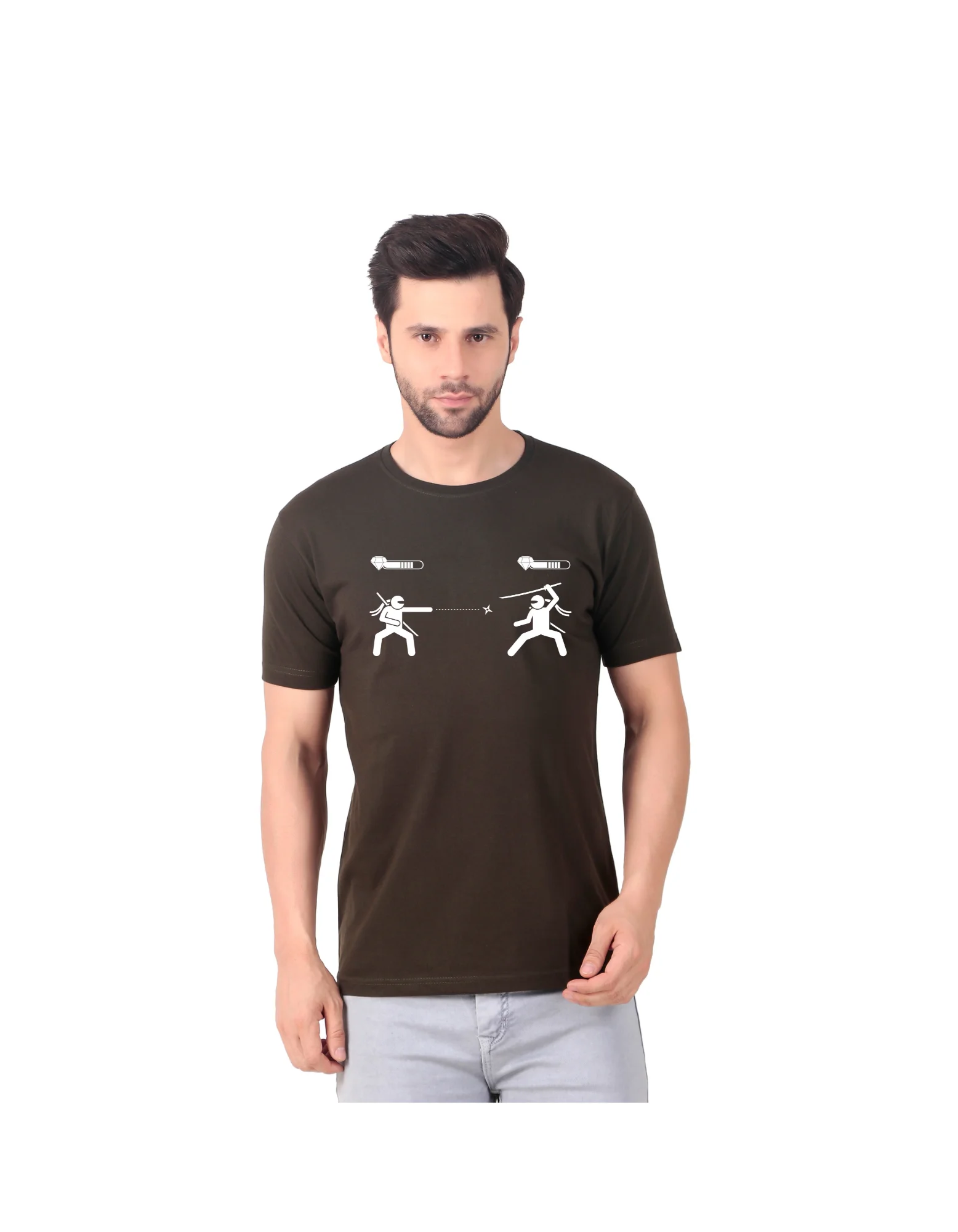 Fabstieve men Solid Round Neck Pure Cotton Brown (Vk-219_Print-101)