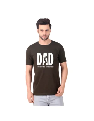 Fabstieve men Solid Round Neck Pure Cotton Brown