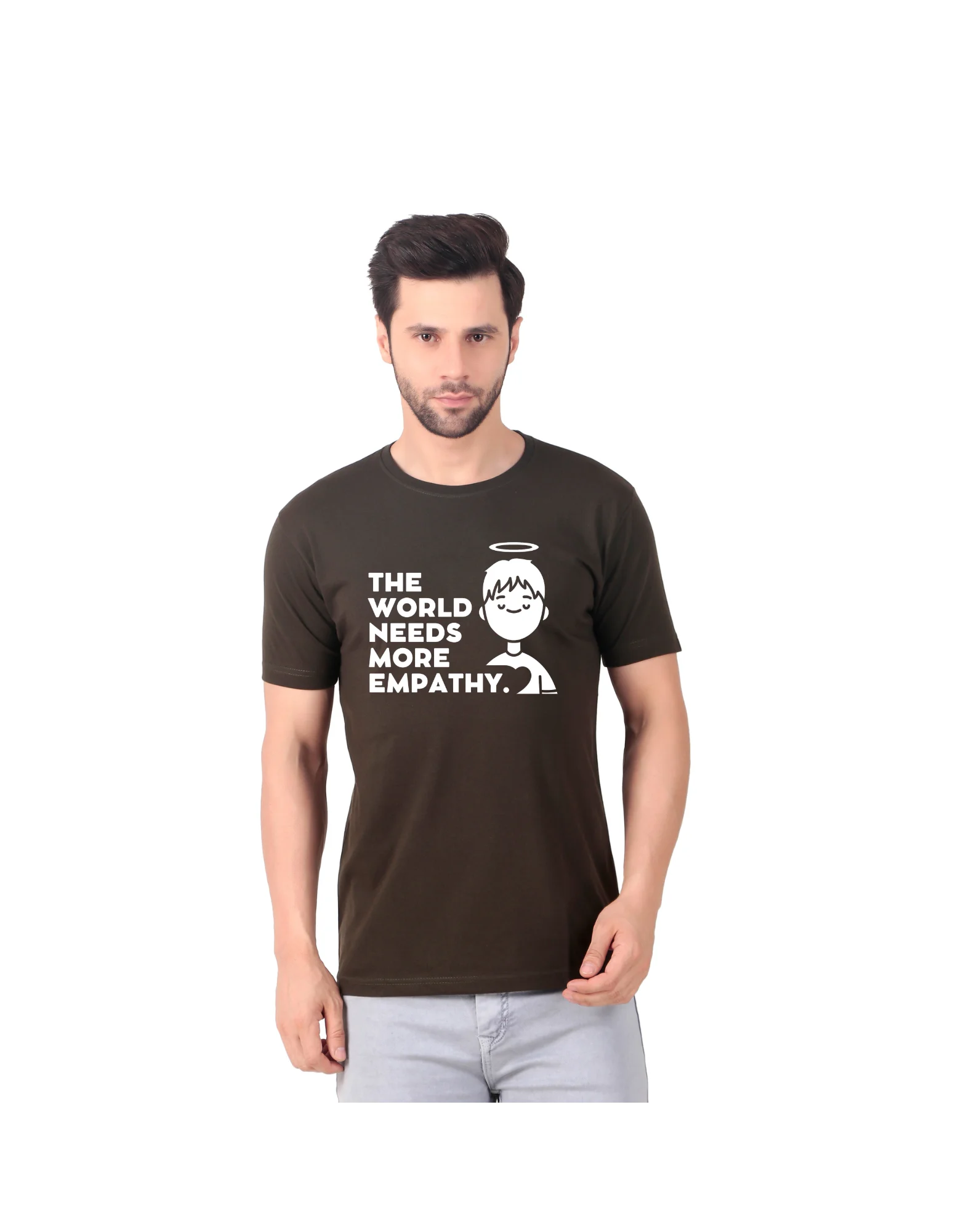 Fabstieve men Solid Round Neck Pure Cotton Brown (Vk-219_Print-135)