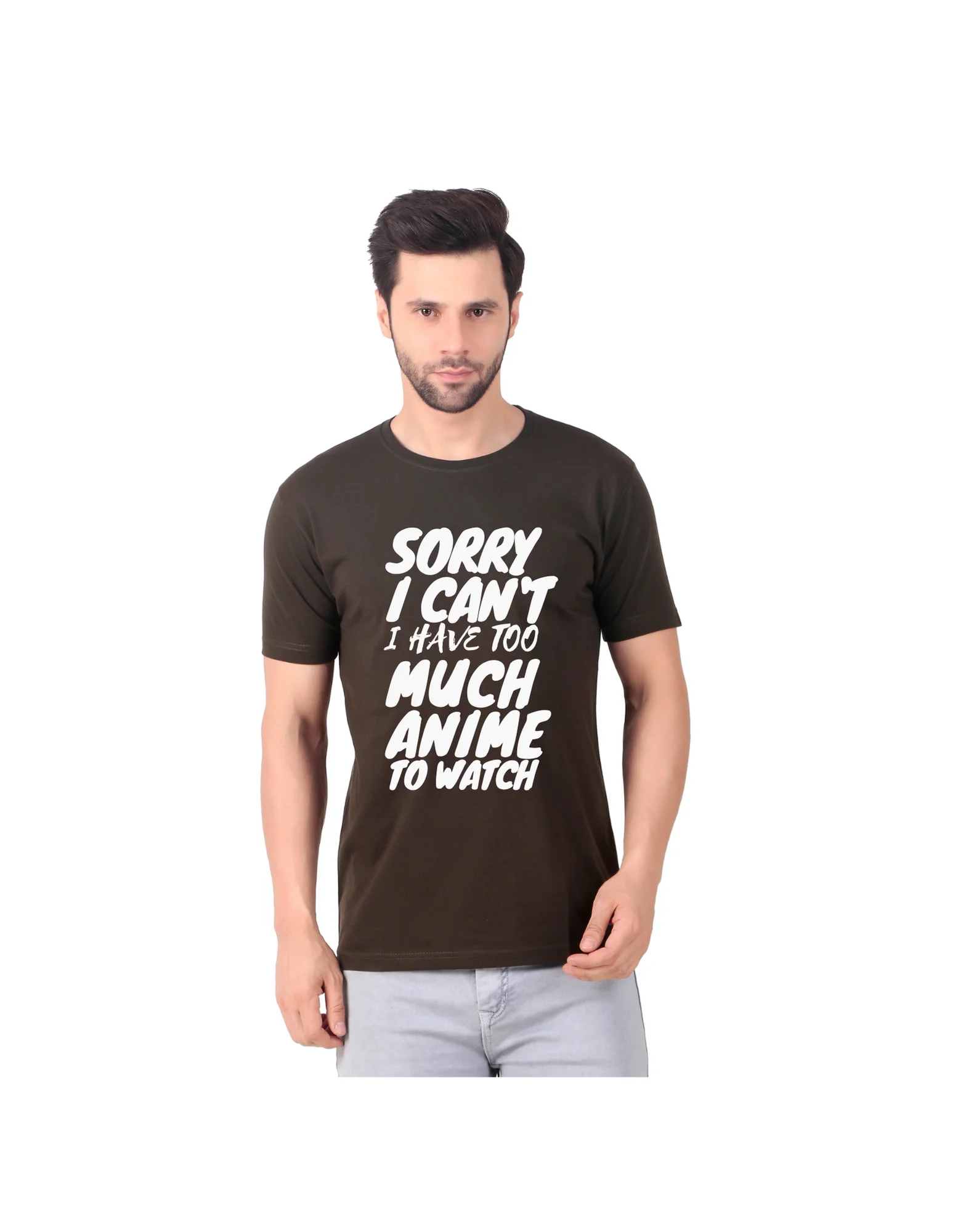 Fabstieve men Solid Round Neck Pure Cotton Brown (Vk-219_Print-16)