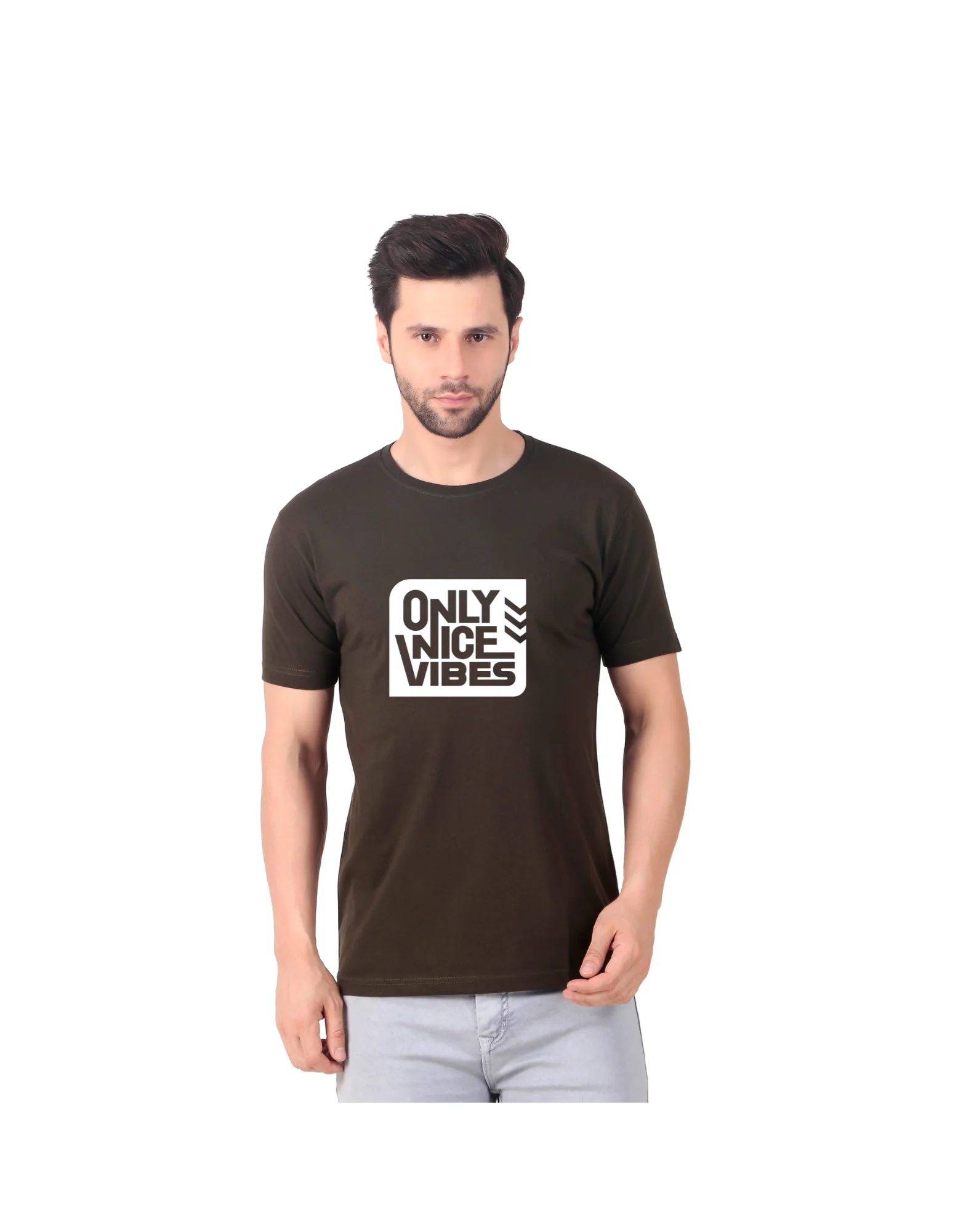 Fabstieve men Solid Round Neck Pure Cotton Brown (Vk-219_Print-160)