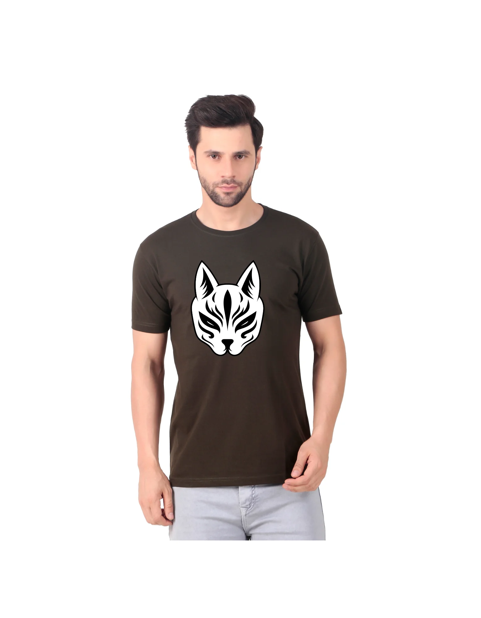 Fabstieve men Solid Round Neck Pure Cotton Brown (Vk-219_Print-162)