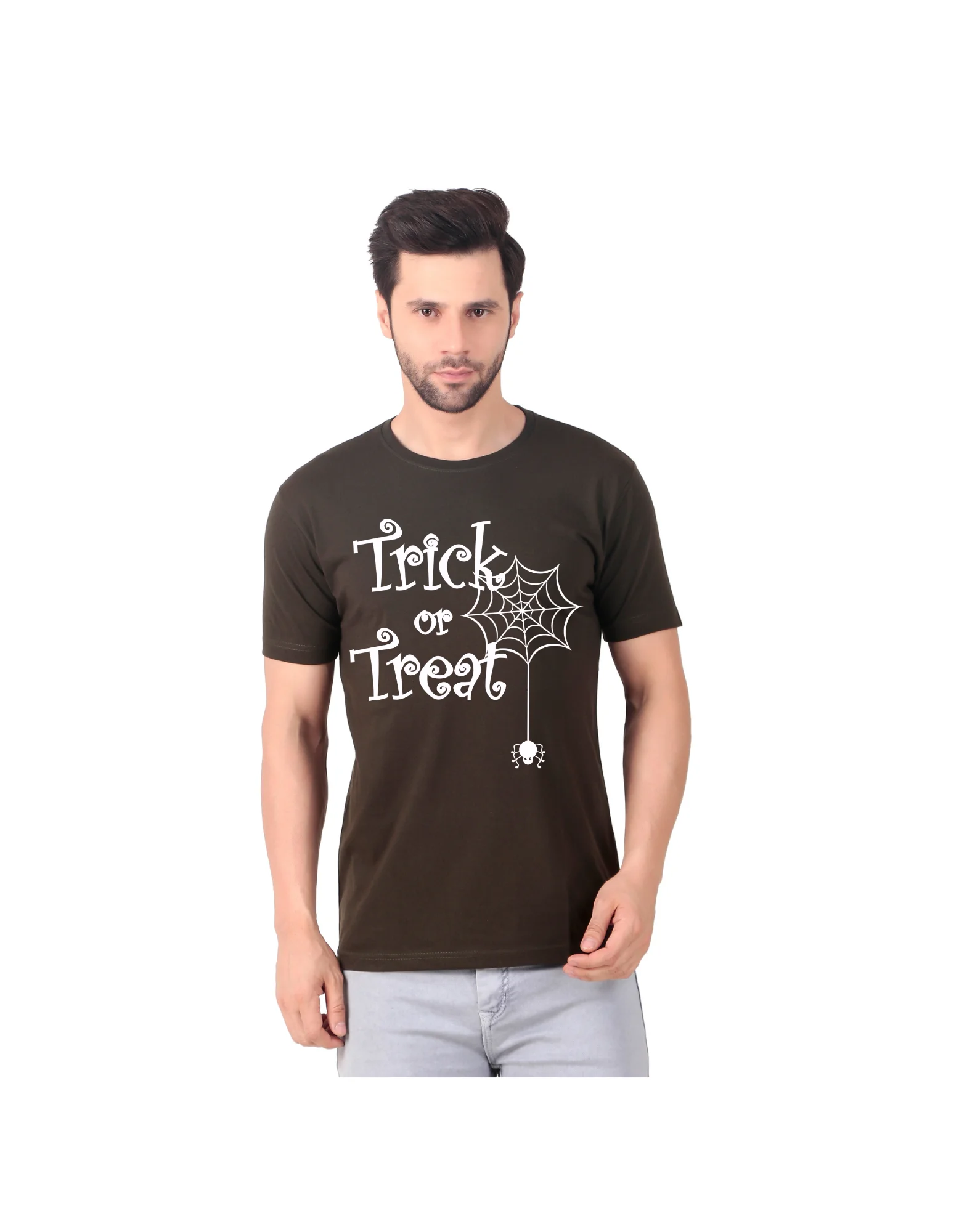 Fabstieve men Solid Round Neck Pure Cotton Brown (Vk-219_Print-19)