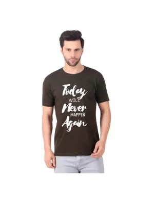 Fabstieve men Solid Round Neck Pure Cotton Brown (Vk-219_Print-20)