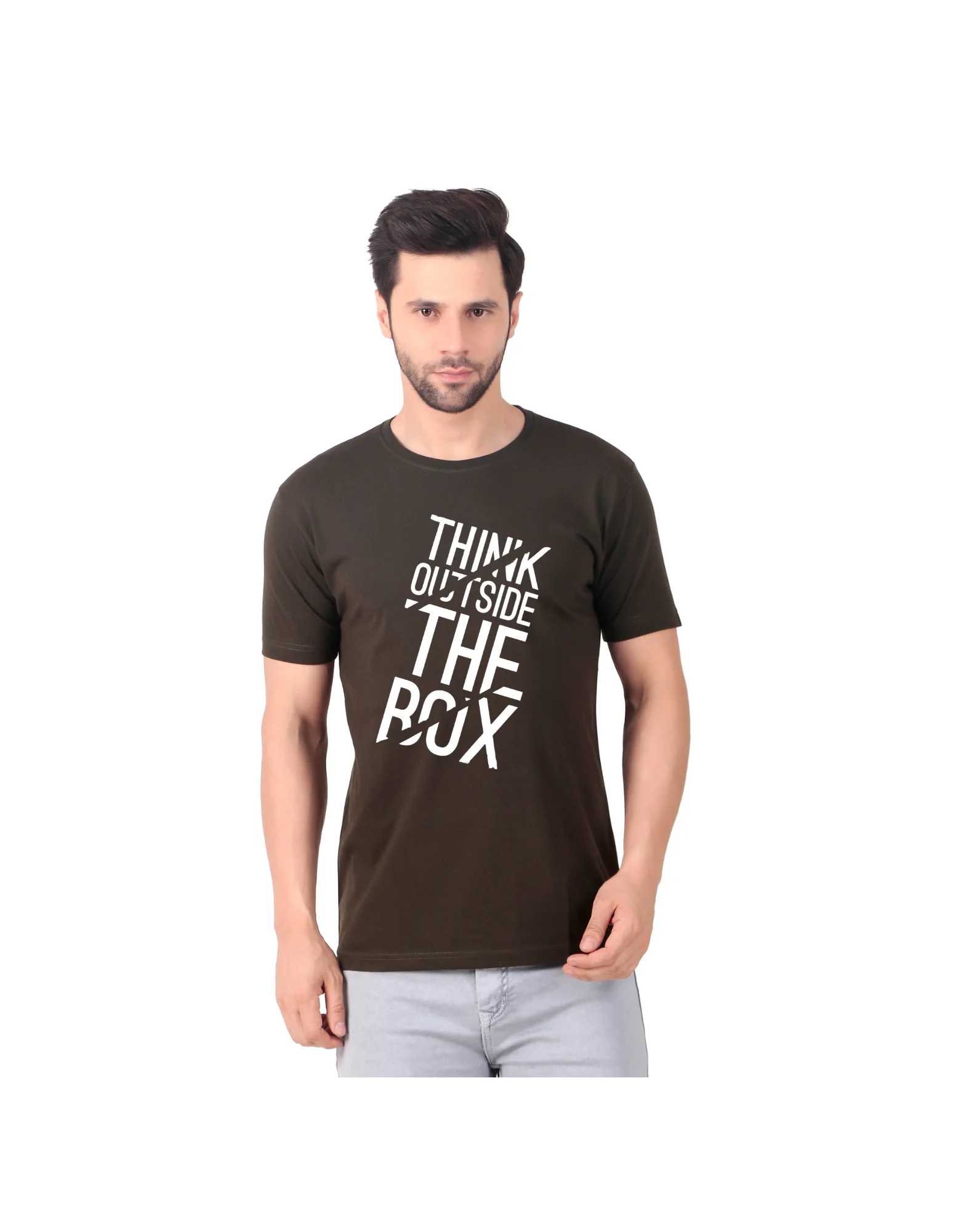 Fabstieve men Solid Round Neck Pure Cotton Brown (Vk-219_Print-25)