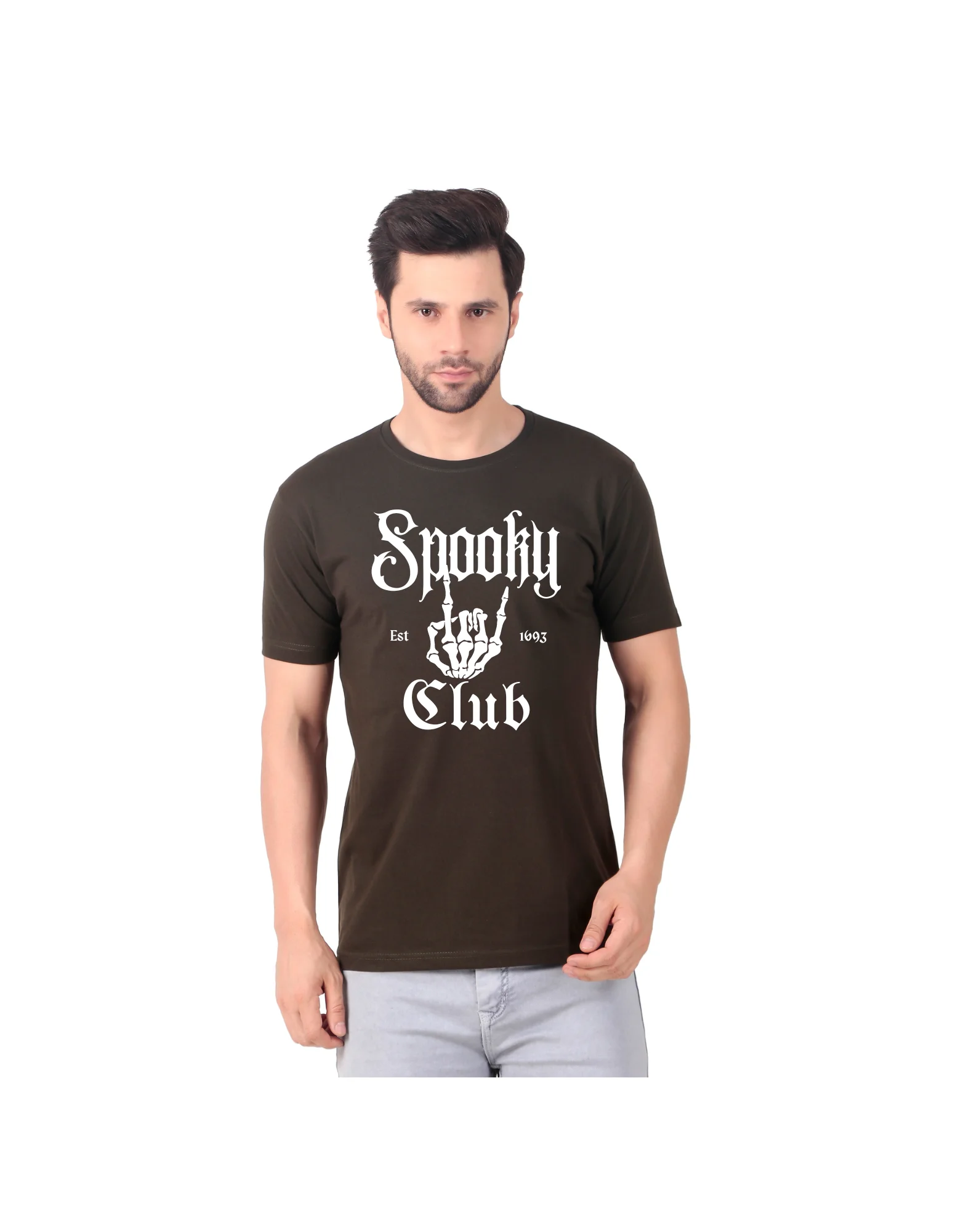 Fabstieve men Solid Round Neck Pure Cotton Brown (Vk-219_Print-35)