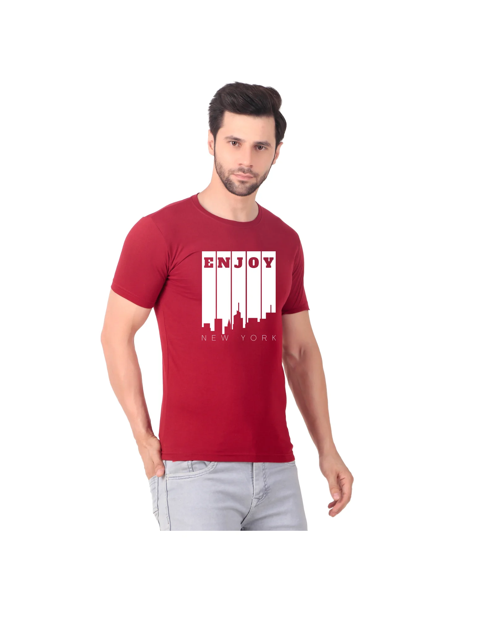 Fabstieve men Solid Round Neck Pure Cotton Brown (Vk-219_Print-46)