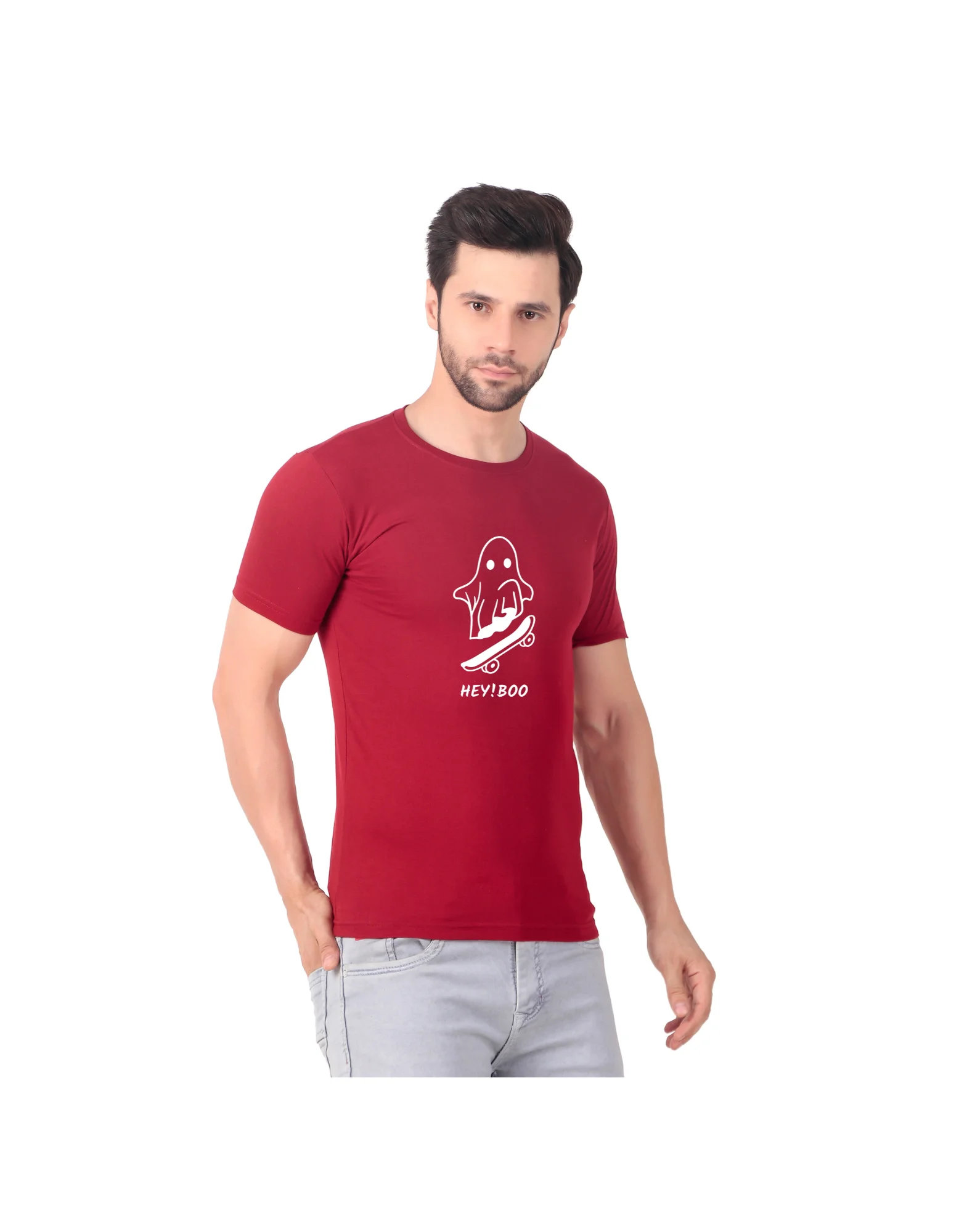 Fabstieve men Solid Round Neck Pure Cotton Brown (Vk-219_Print-11)