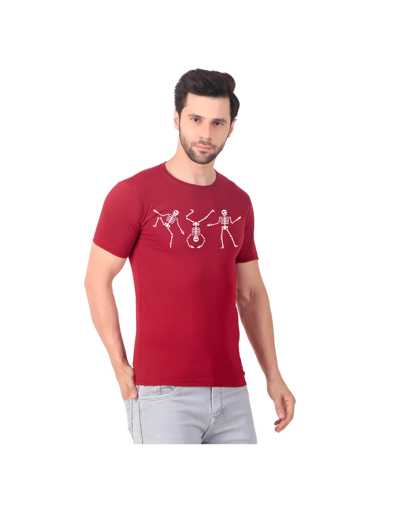 Fabstieve men Solid Round Neck Pure Cotton Brown (Vk-219_Print-57)