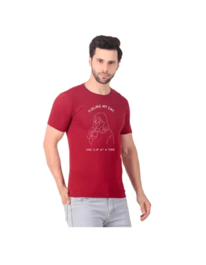 Fabstieve men Solid Round Neck Pure Cotton Brown (Vk-219_Print-65)