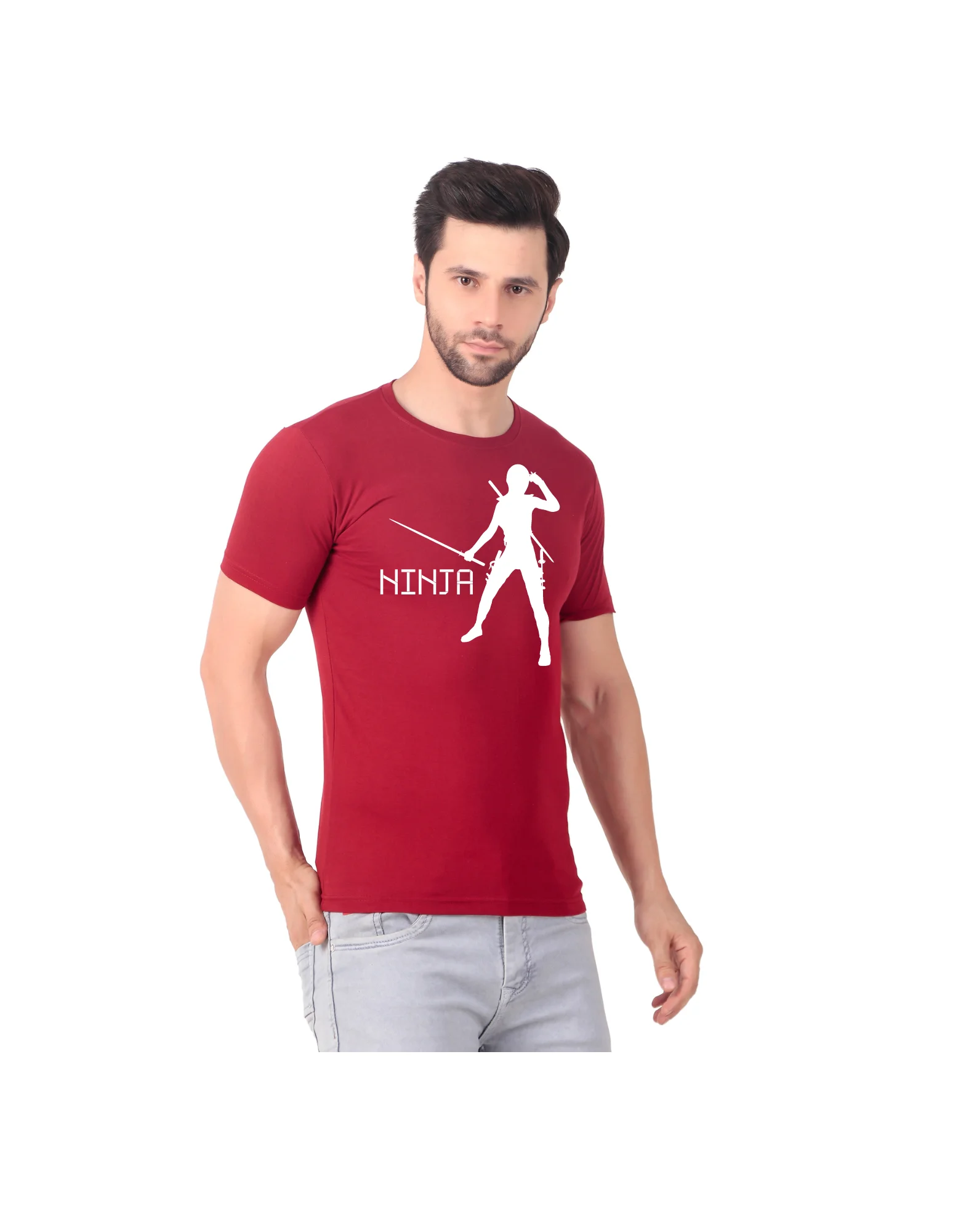 Fabstieve men Solid Round Neck Pure Cotton Brown (Vk-219_Print-77)