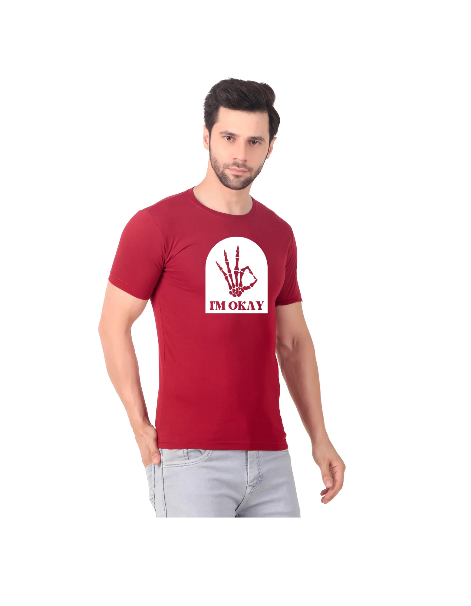 Fabstieve men Solid Round Neck Pure Cotton Brown (Vk-219_Print-90)