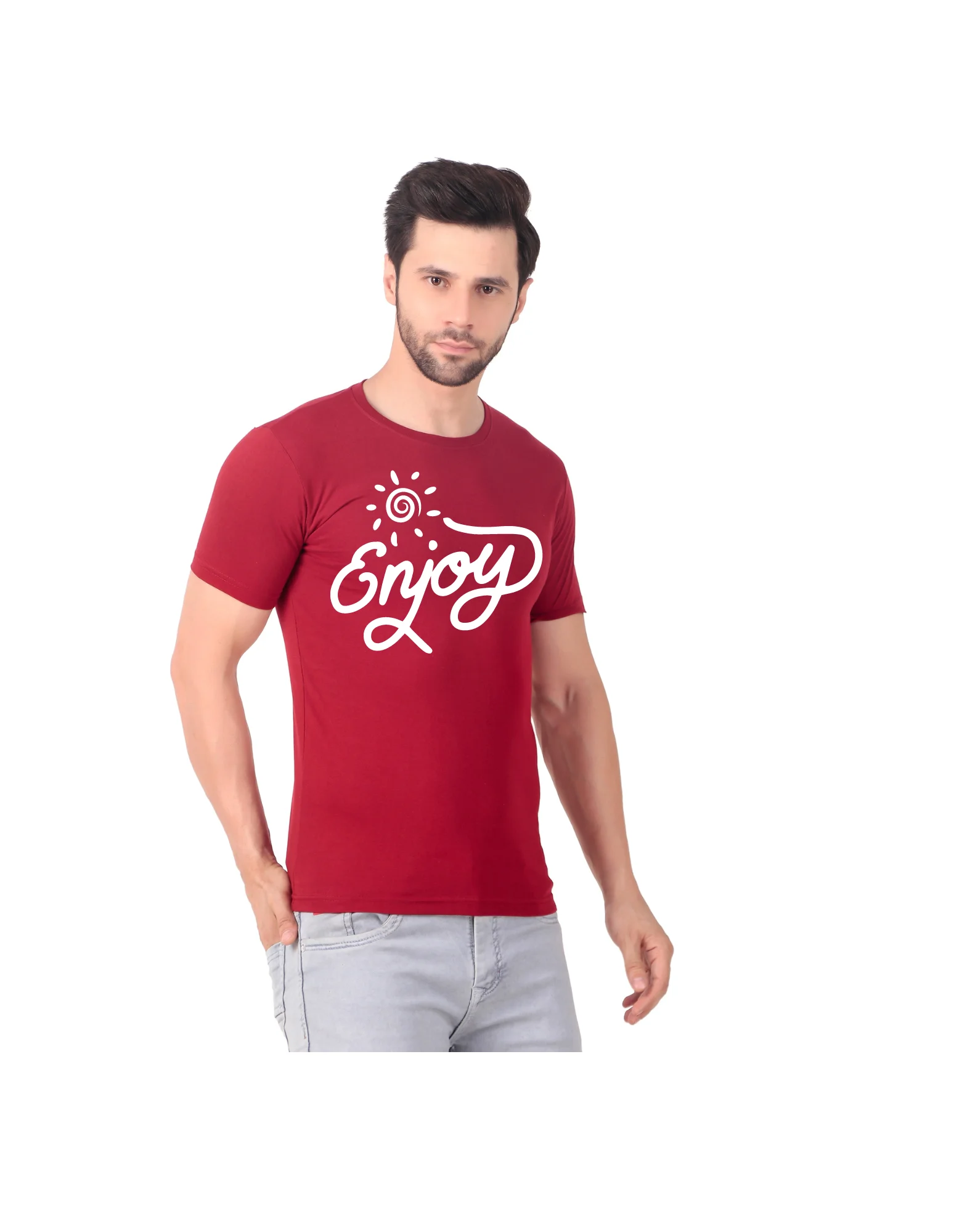 Fabstieve men Solid Round Neck Pure Cotton Brown (Vk-219_Print-119)