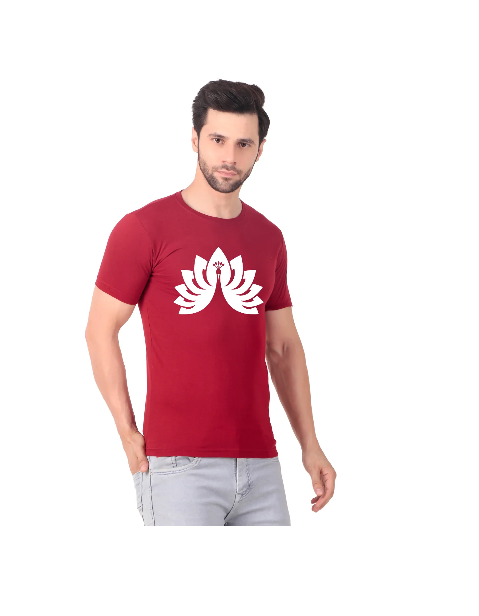 Fabstieve men Solid Round Neck Pure Cotton Brown (Vk-219_Print-126)