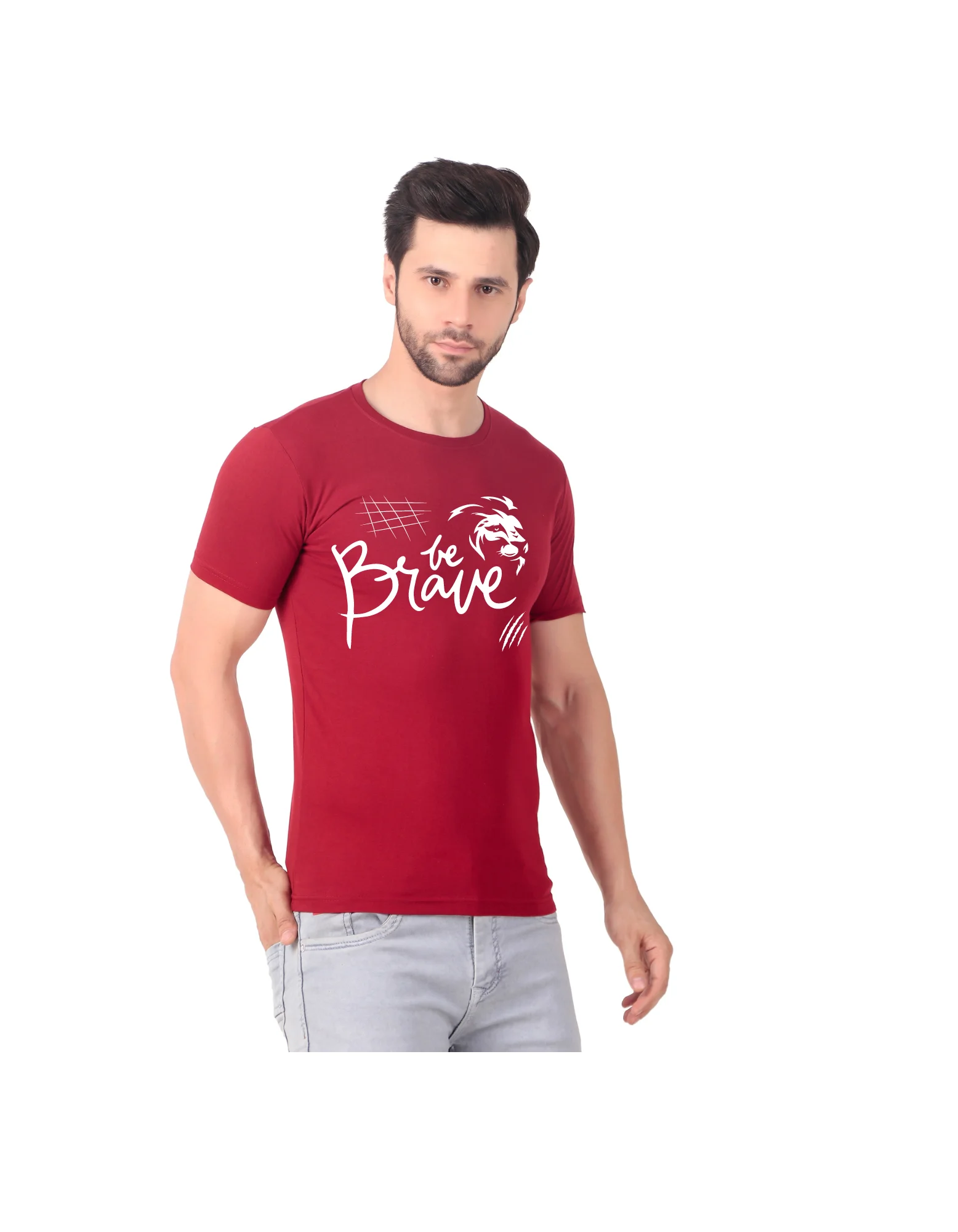 Fabstieve men Solid Round Neck Pure Cotton Brown (Vk-219_Print-130)