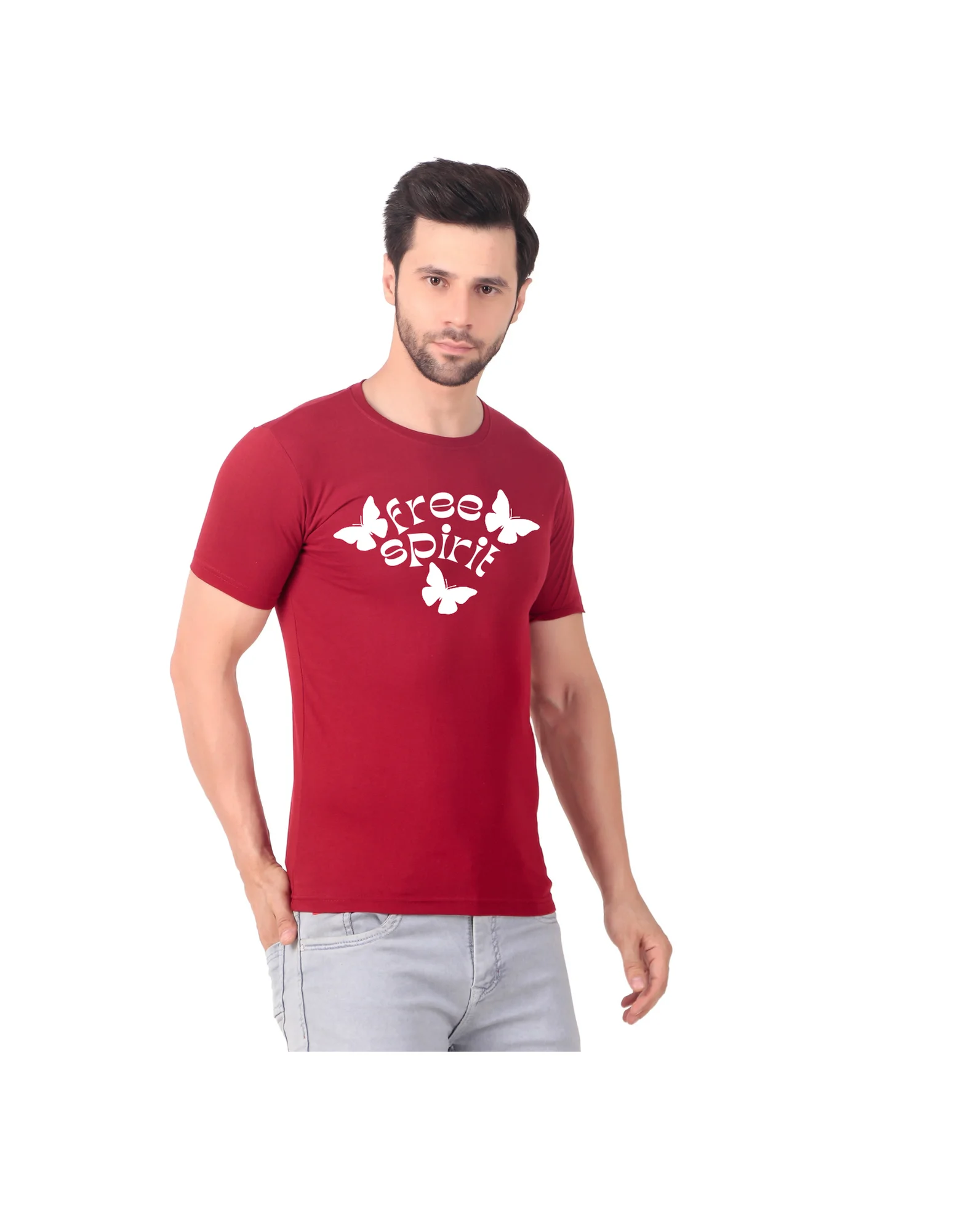 Fabstieve men Solid Round Neck Pure Cotton Brown (Vk-219_Print-145)