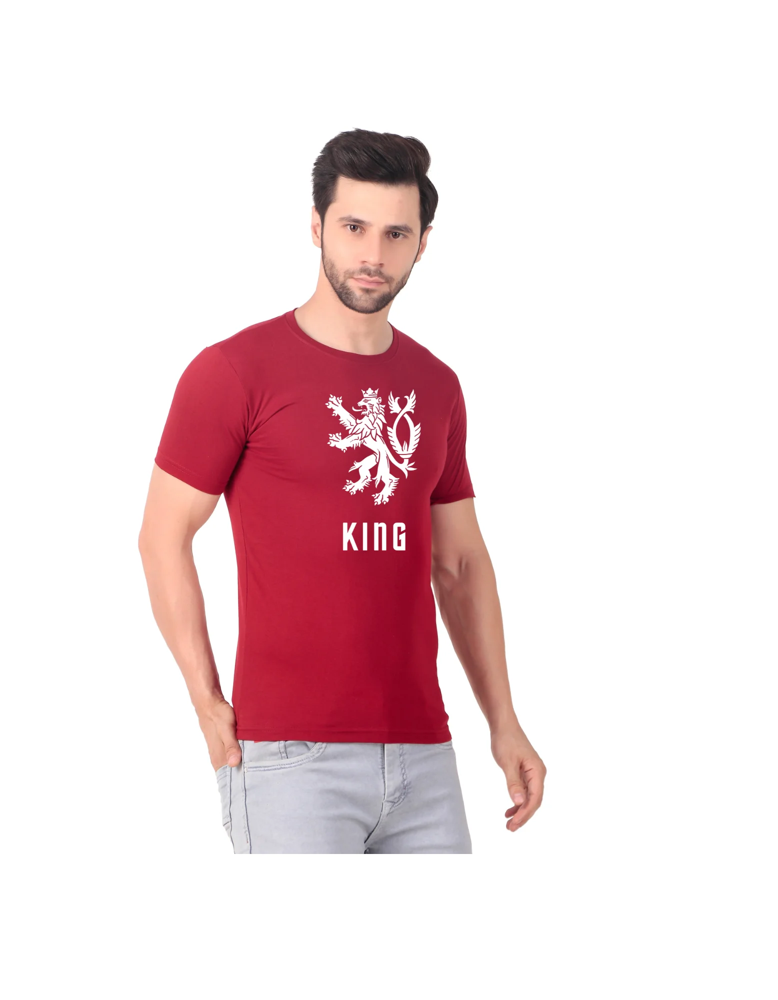 Fabstieve men Solid Round Neck Pure Cotton Brown (Vk-219_Print-151)