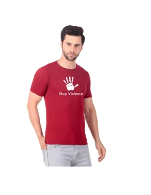 Fabstieve men Solid Round Neck Pure Cotton Brown (Vk-219_Print-153)