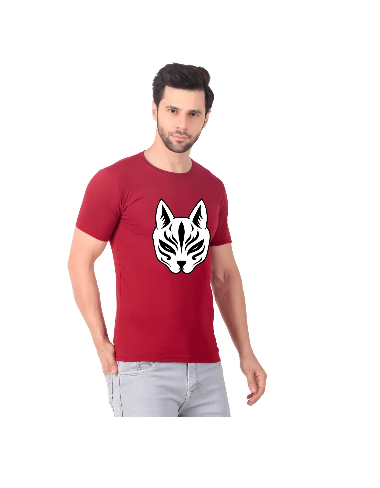 Fabstieve men Solid Round Neck Pure Cotton Brown (Vk-219_Print-162)