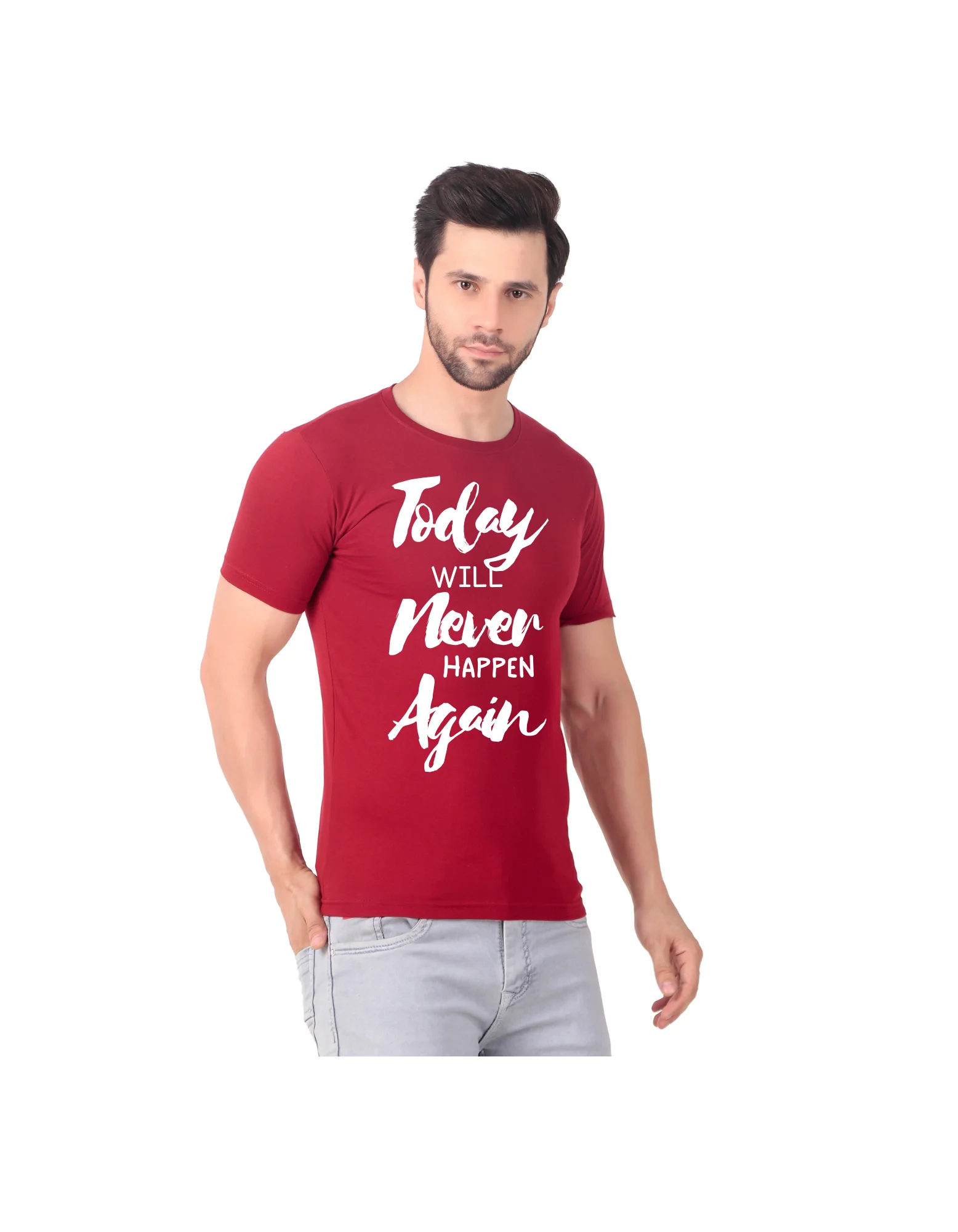 Fabstieve men Solid Round Neck Pure Cotton Brown (Vk-219_Print-20)