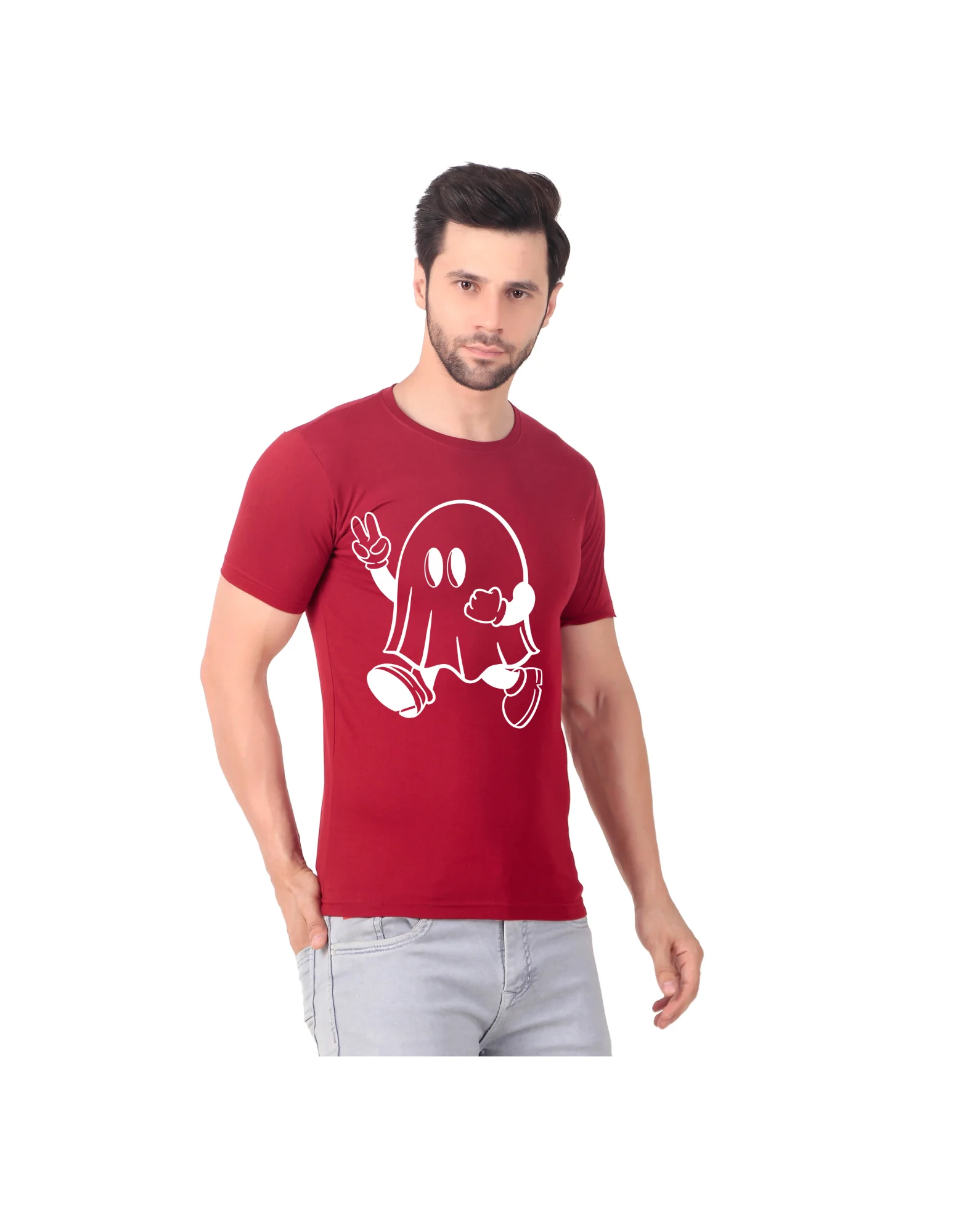 Fabstieve men Solid Round Neck Pure Cotton Brown (Vk-219_Print-22)