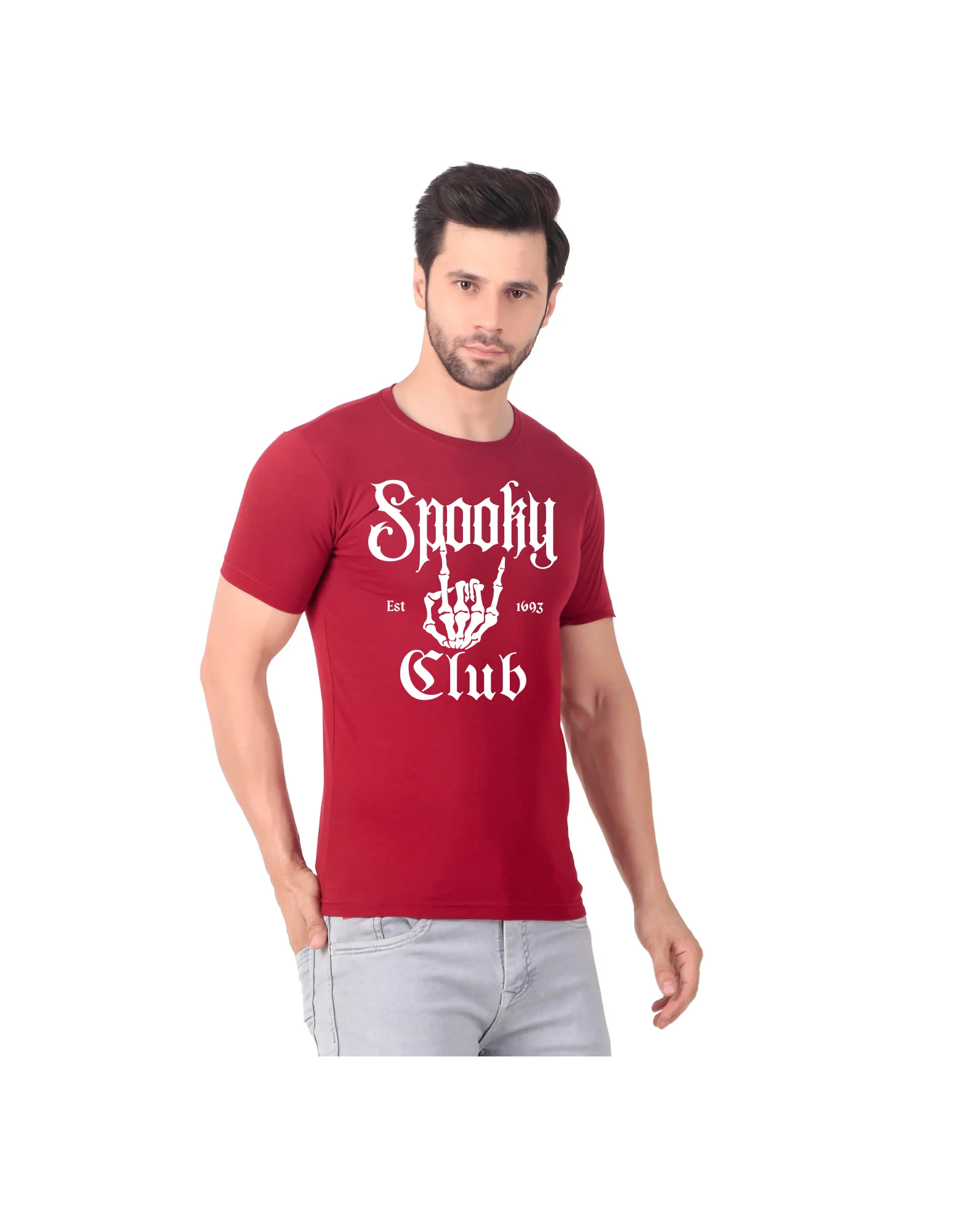 Fabstieve men Solid Round Neck Pure Cotton Brown (Vk-219_Print-35)