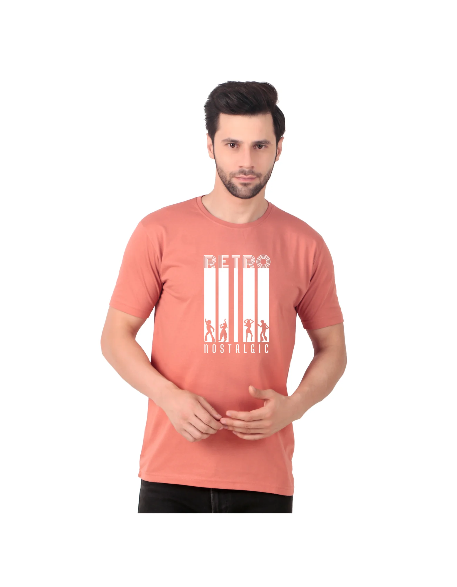 Fabstieve men Solid Round Neck Pure Cotton Brown (Vk-219_Print-48)