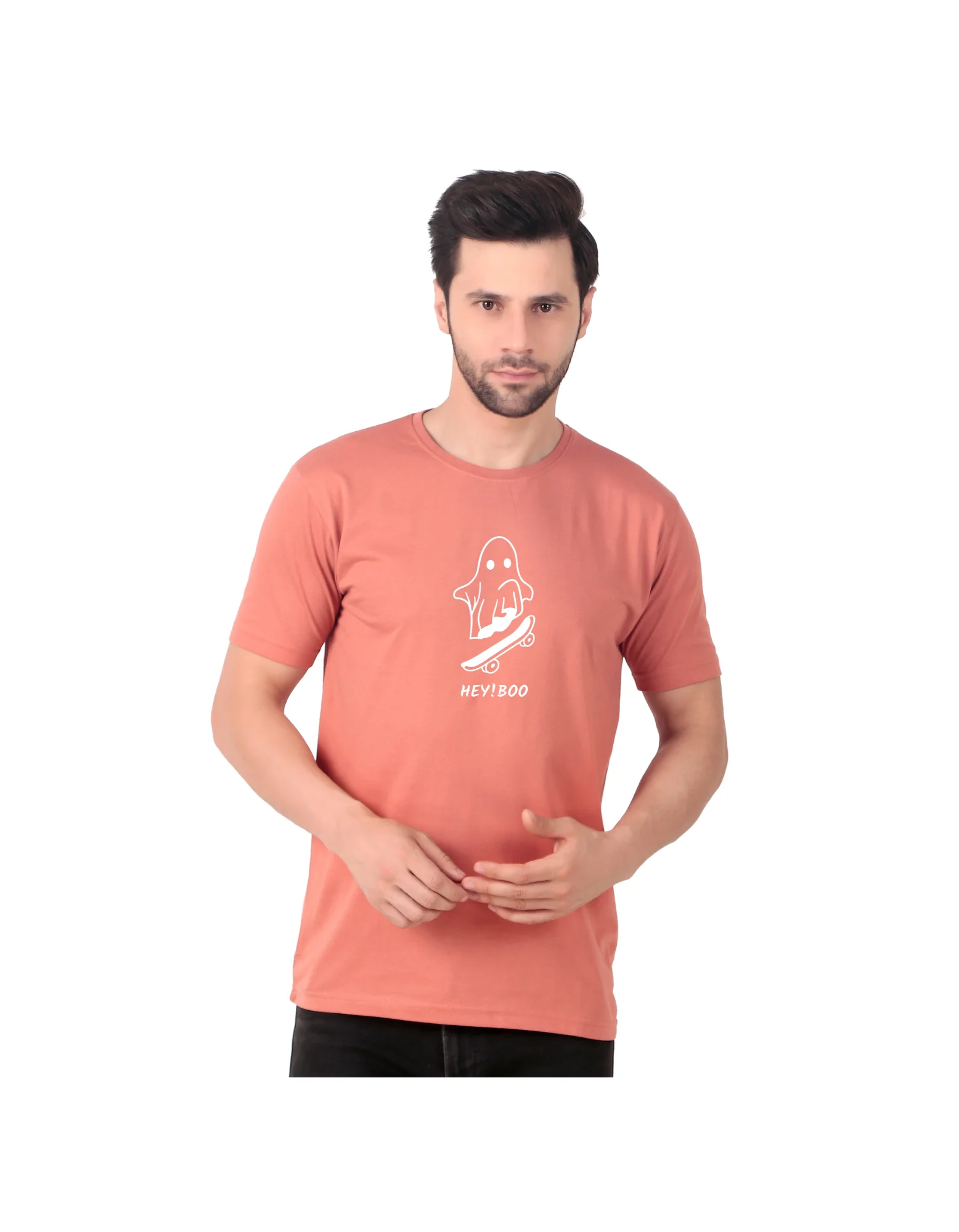 Fabstieve men Solid Round Neck Pure Cotton Brown (Vk-219_Print-11)