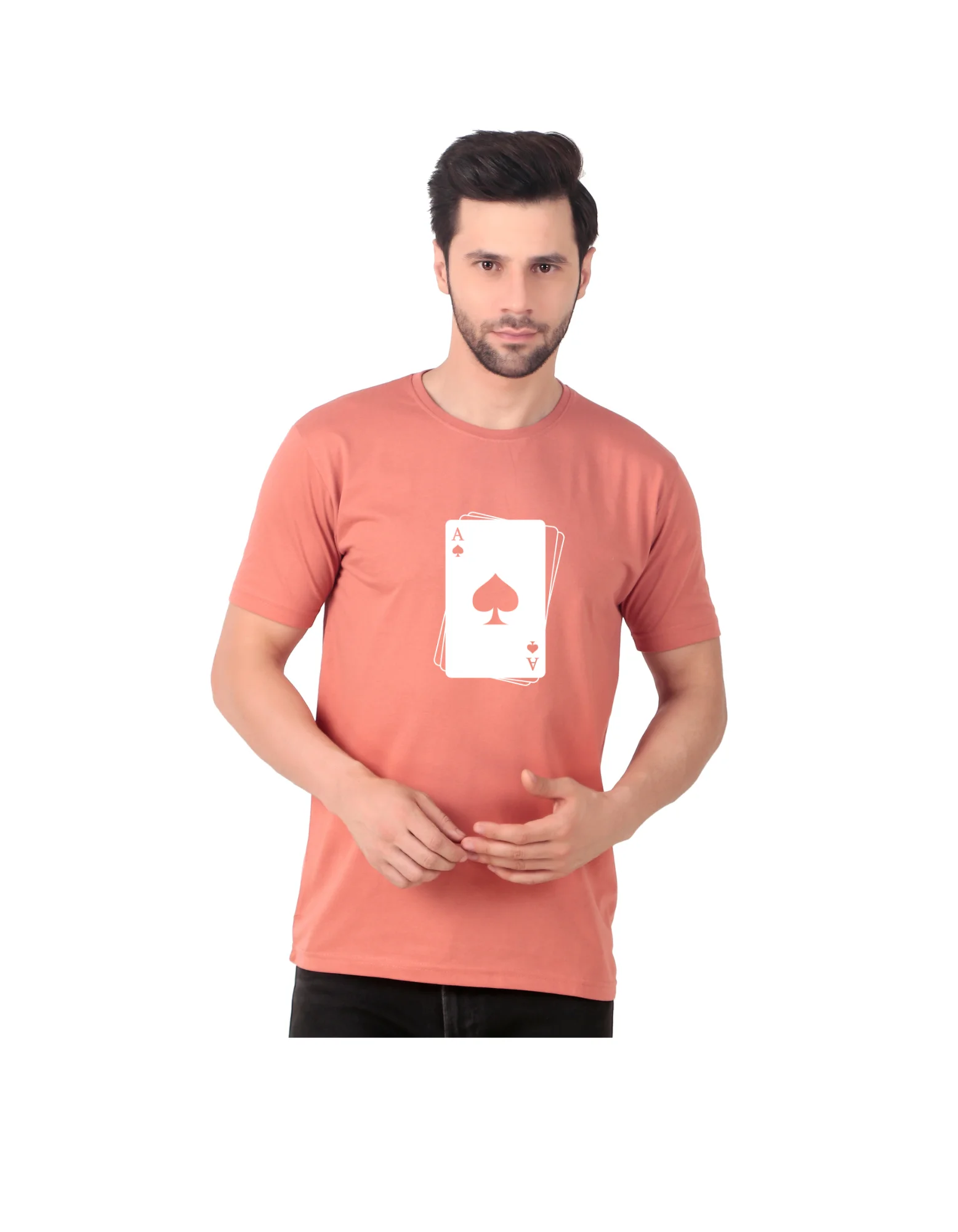 Fabstieve men Solid Round Neck Pure Cotton Brown (Vk-219_Print-111)