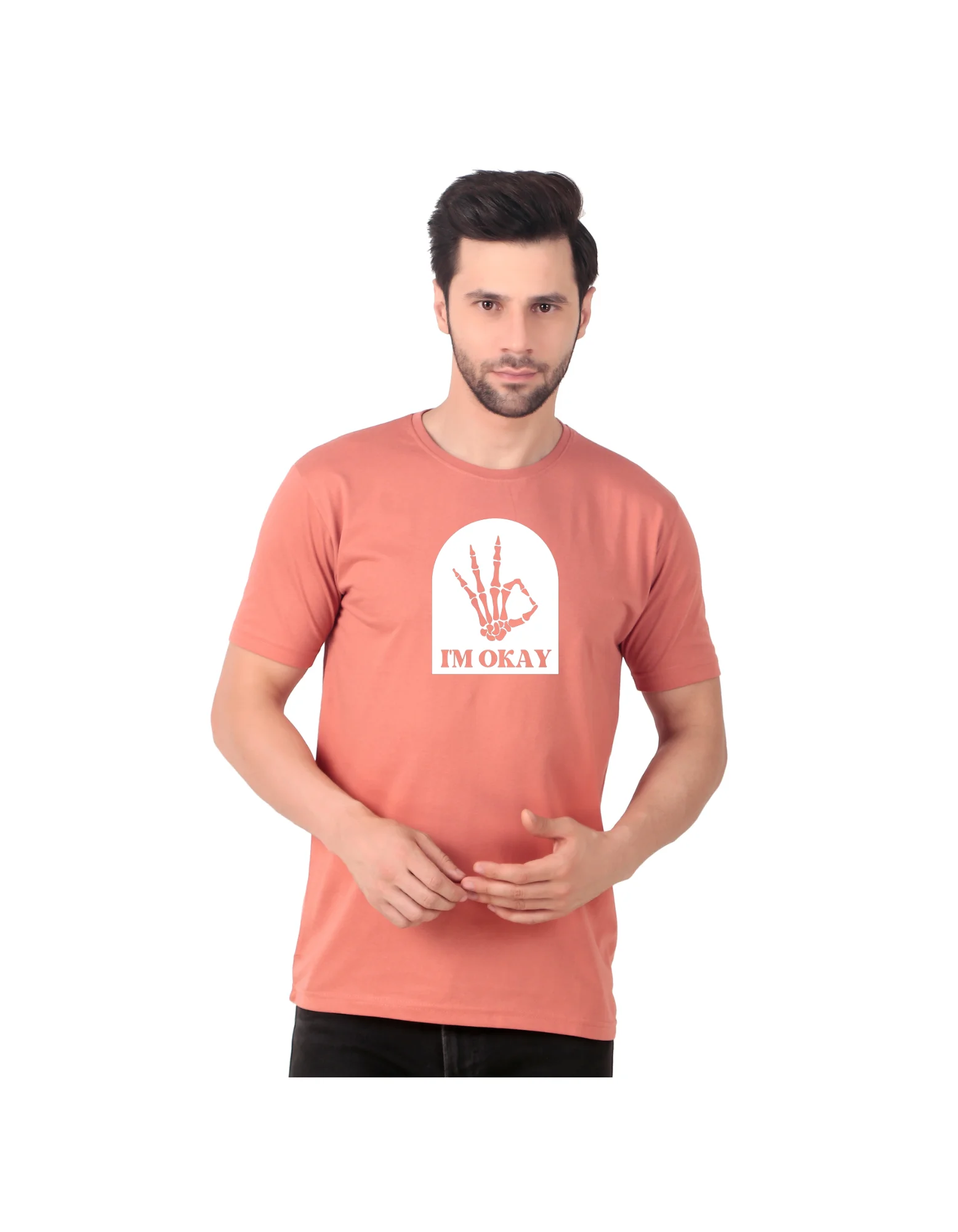 Fabstieve men Solid Round Neck Pure Cotton Brown (Vk-219_Print-90)