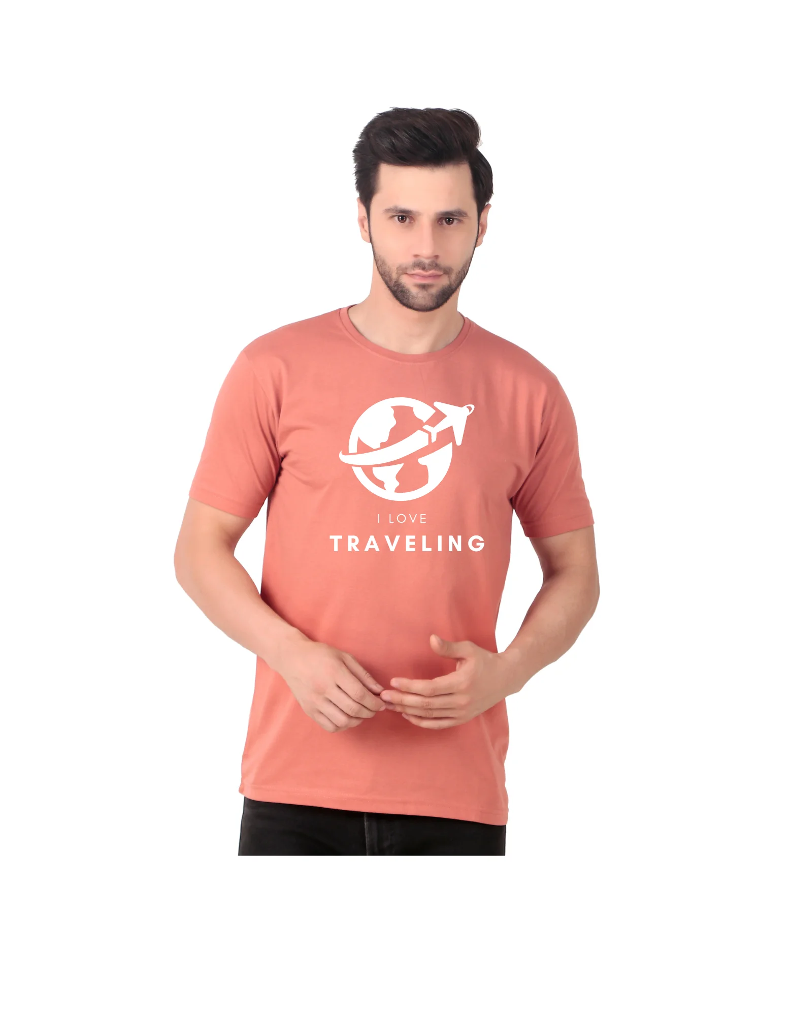 Fabstieve men Solid Round Neck Pure Cotton Brown (Vk-219_Print-132)