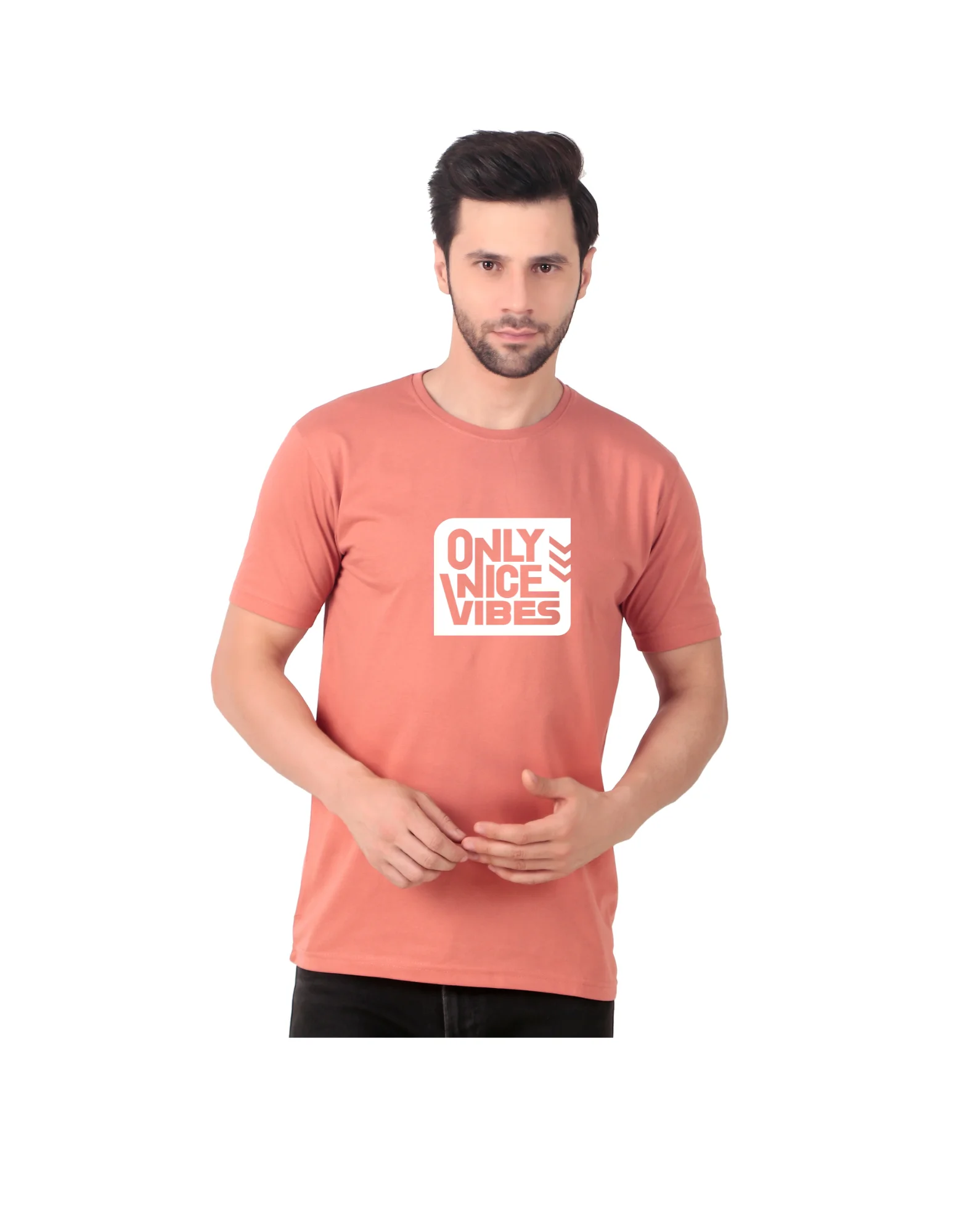 Fabstieve men Solid Round Neck Pure Cotton Brown (Vk-219_Print-160)