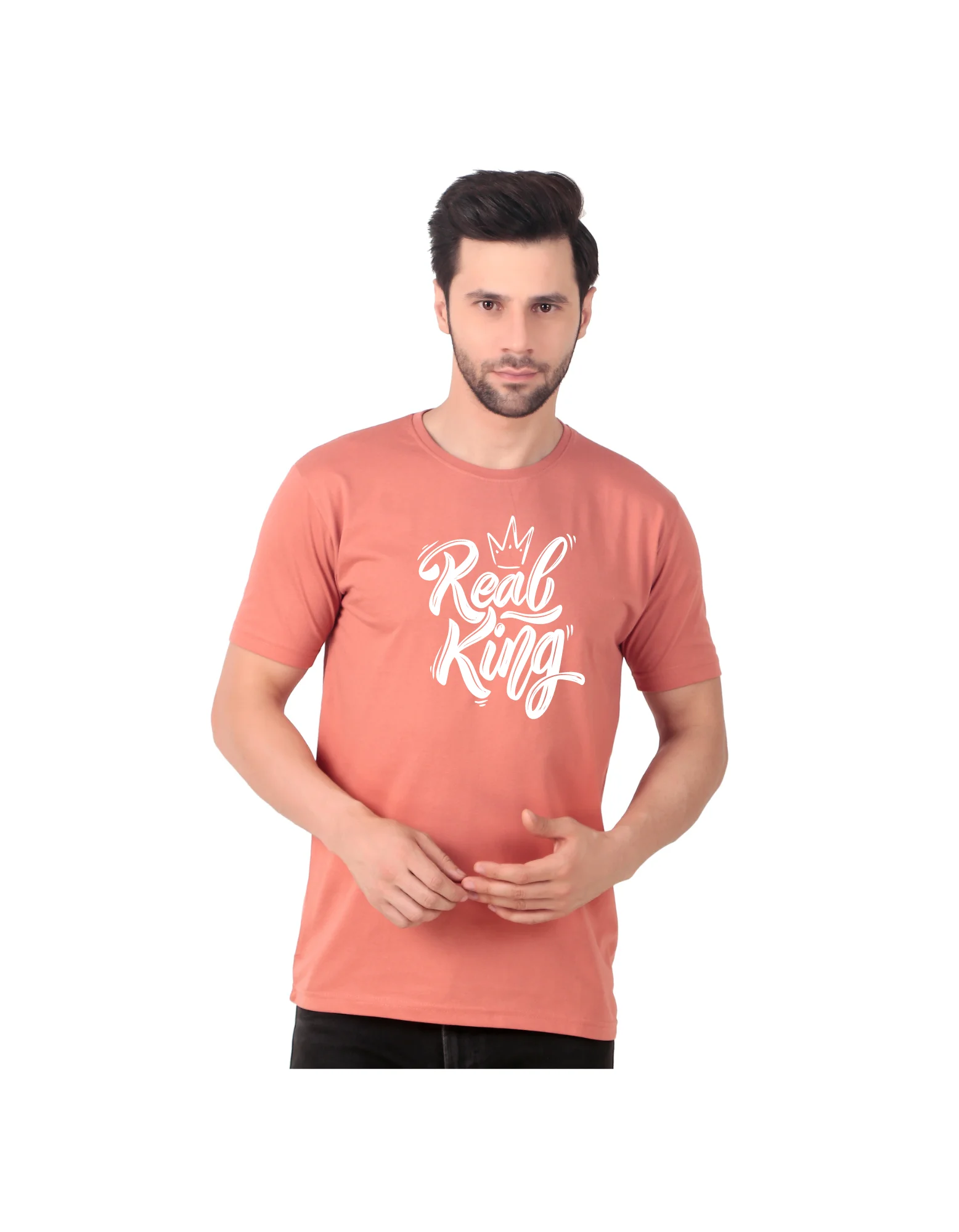 Fabstieve men Solid Round Neck Pure Cotton Brown (Vk-219_Print-28)