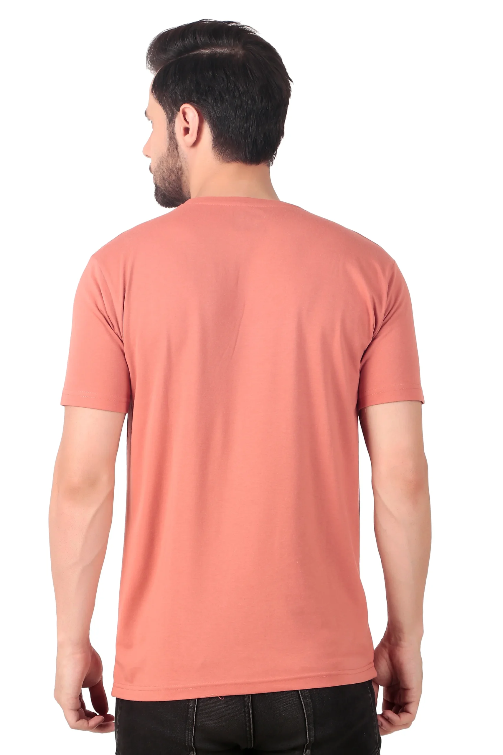 Fabstieve men Solid Round Neck Pure Cotton peach