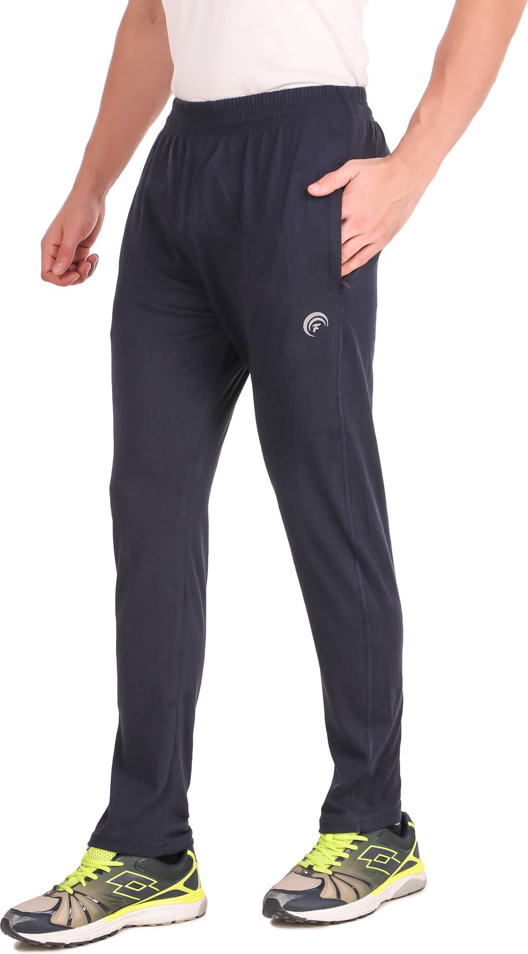 Dark Blue Pure Cotton Solid Track Pant For Men - Image 3