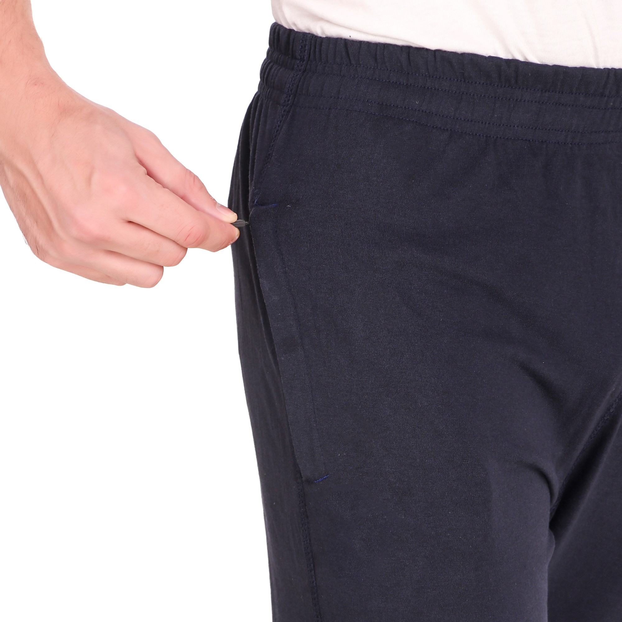 Dark Blue Pure Cotton Solid Track Pant For Men - Image 5