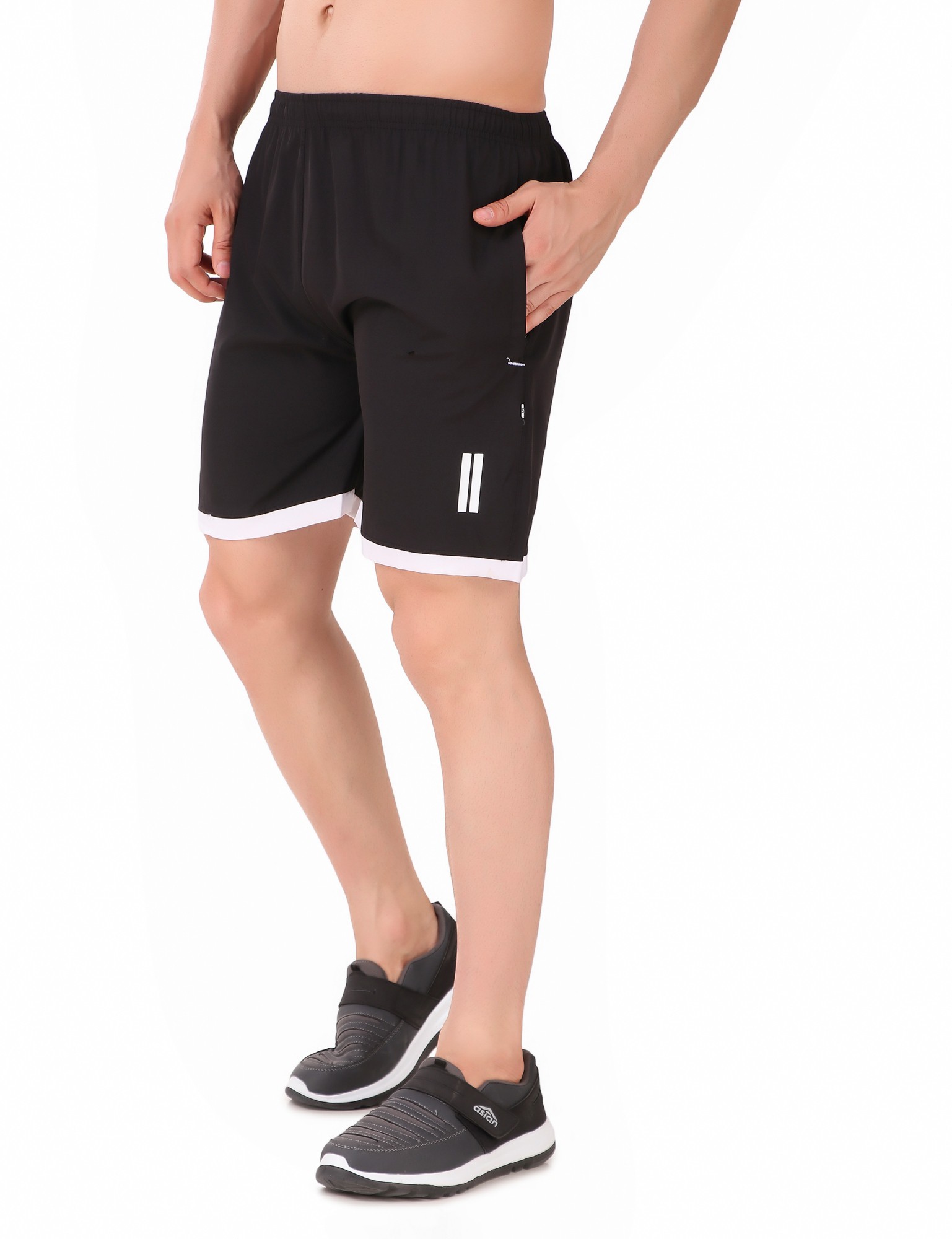 Black Lycra Blend Solid Short For Men - Image 4