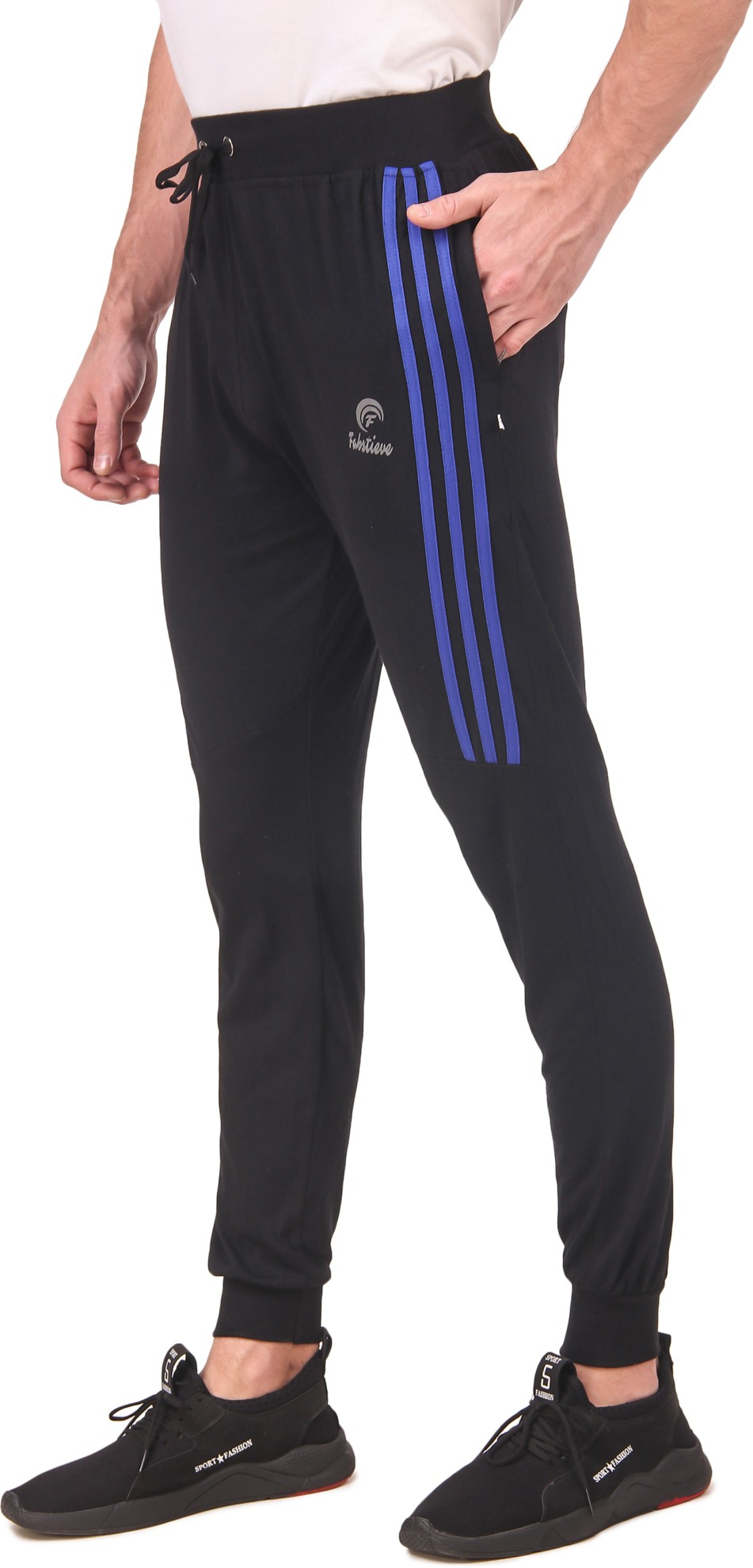 Black Pure Cotton Striped Track Pant For Men - Image 3